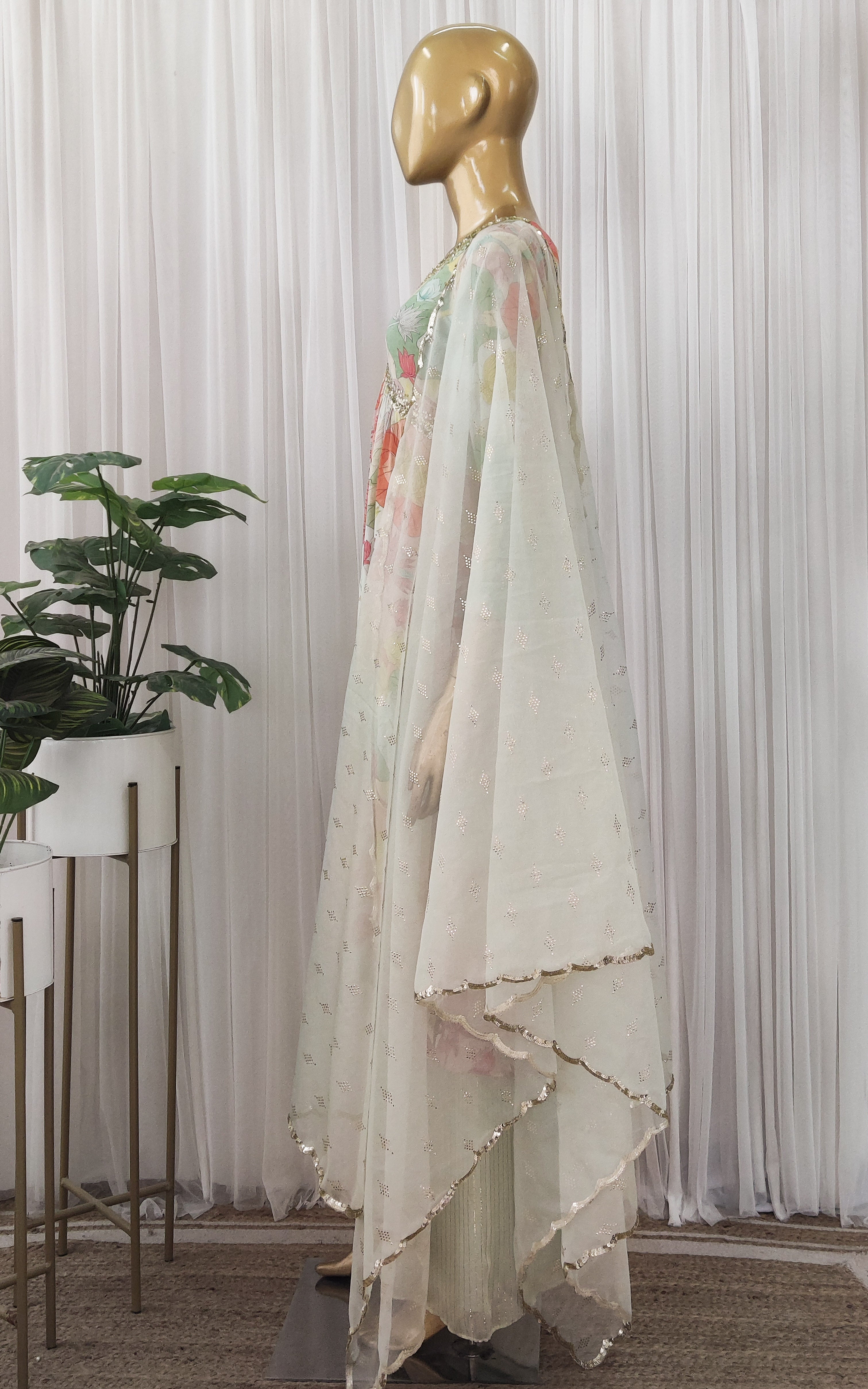 Multicolor Lotus Print Sequinwork Anarkali