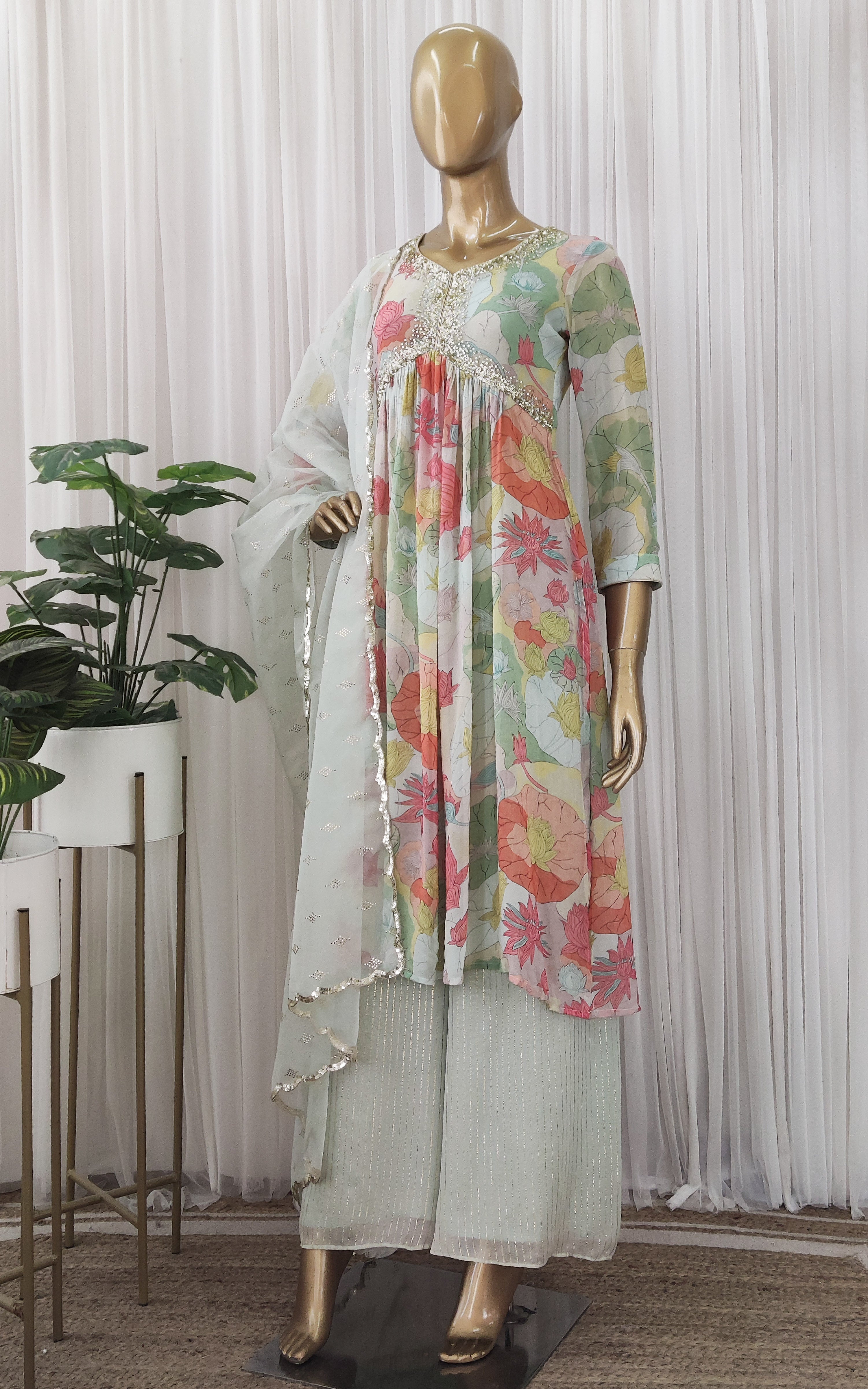 Multicolor Lotus Print Sequinwork Anarkali