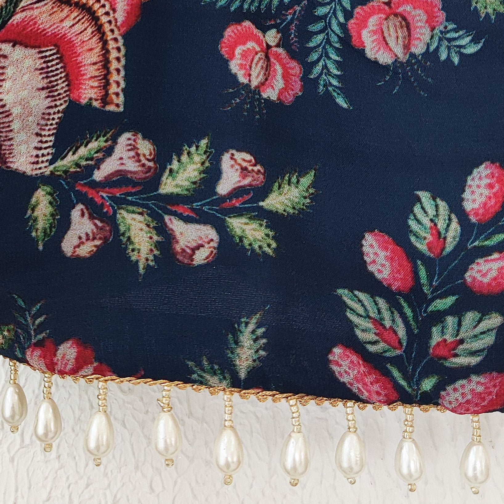 Navy Blue Floral Floral Kids Crop Top & Sharara Set