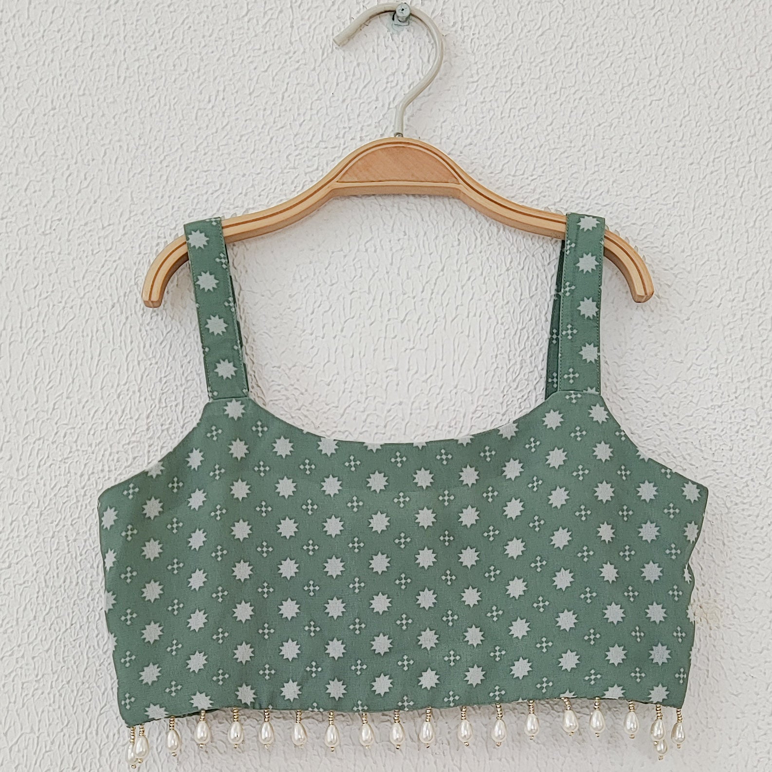 Sage Green Printed Kids Crop Top & Sharara Set