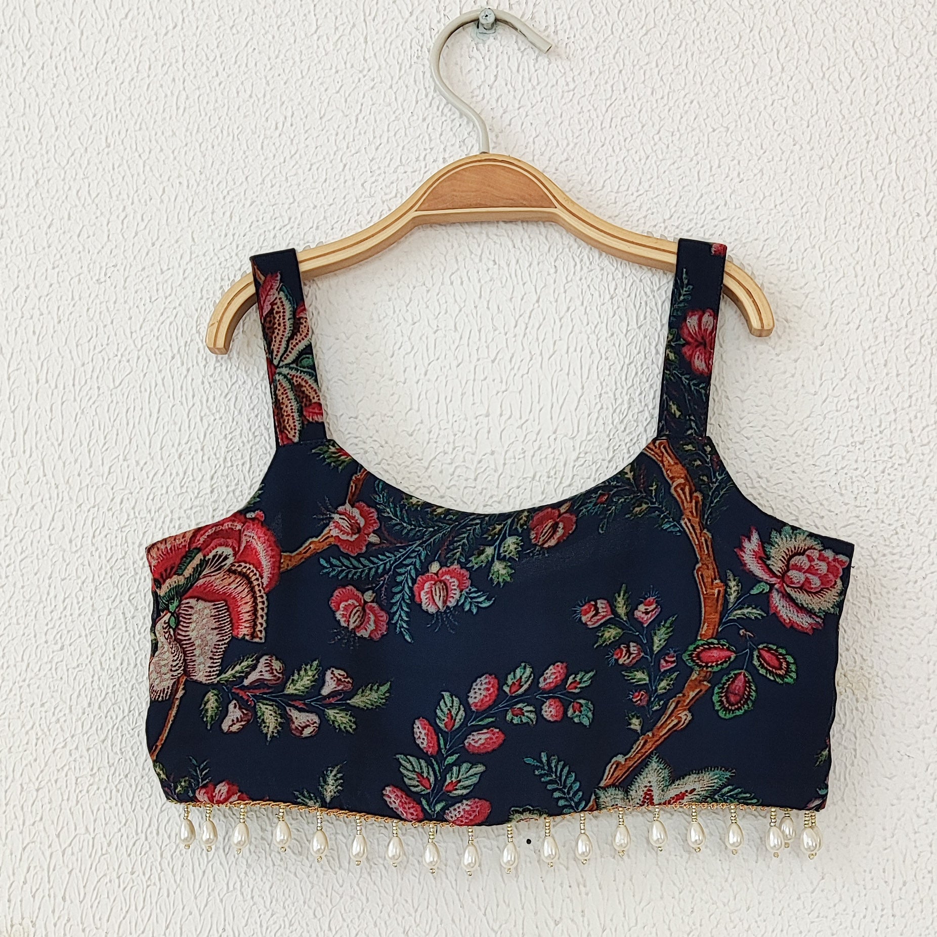 Navy Blue Floral Floral Kids Crop Top & Sharara Set