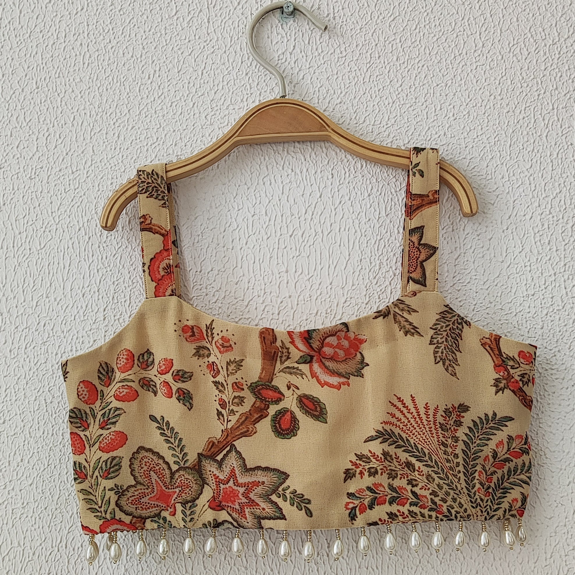 Beige Red Floral Georgette Print Kids Crop Top & Sharara Set