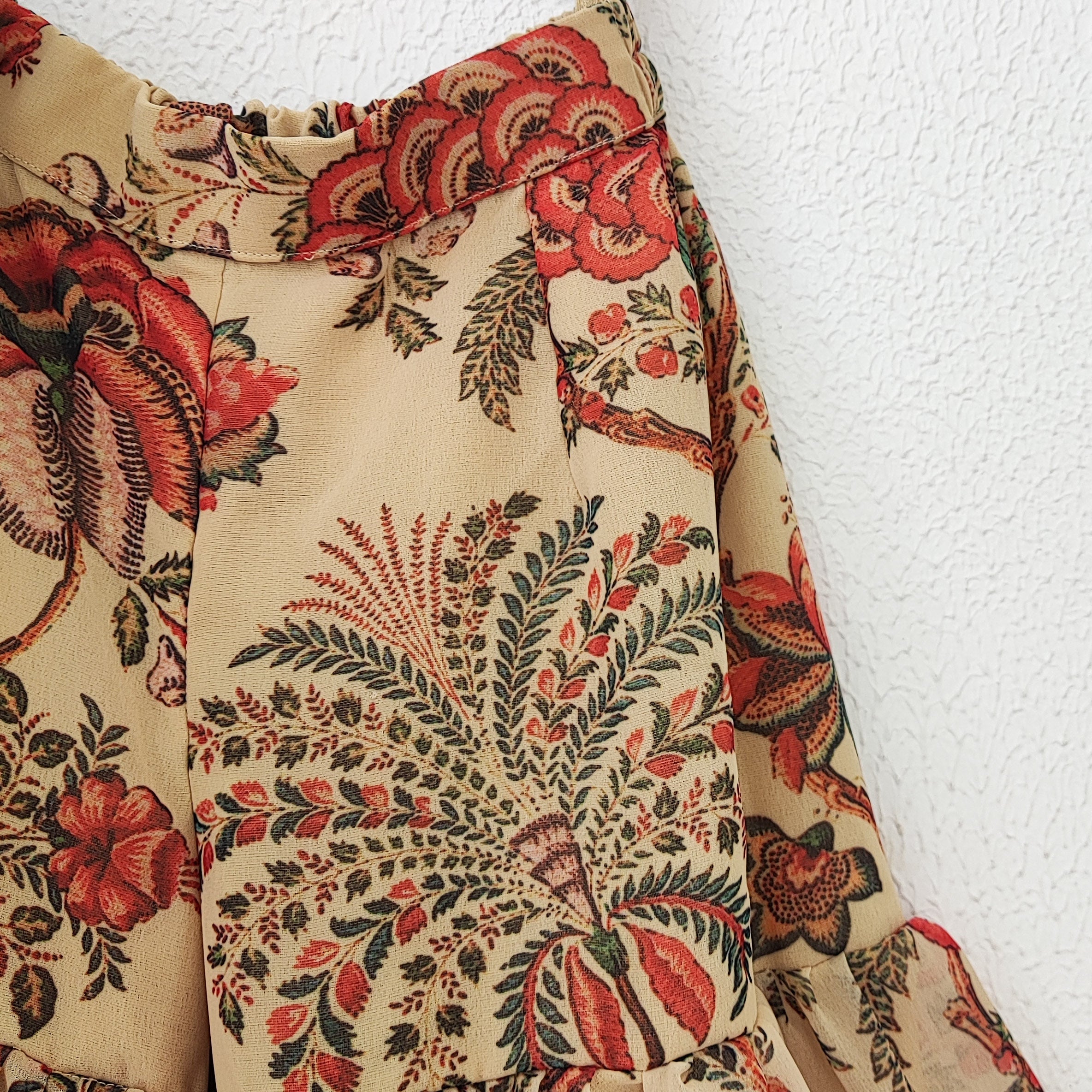 Beige Red Floral Georgette Print Kids Crop Top & Sharara Set