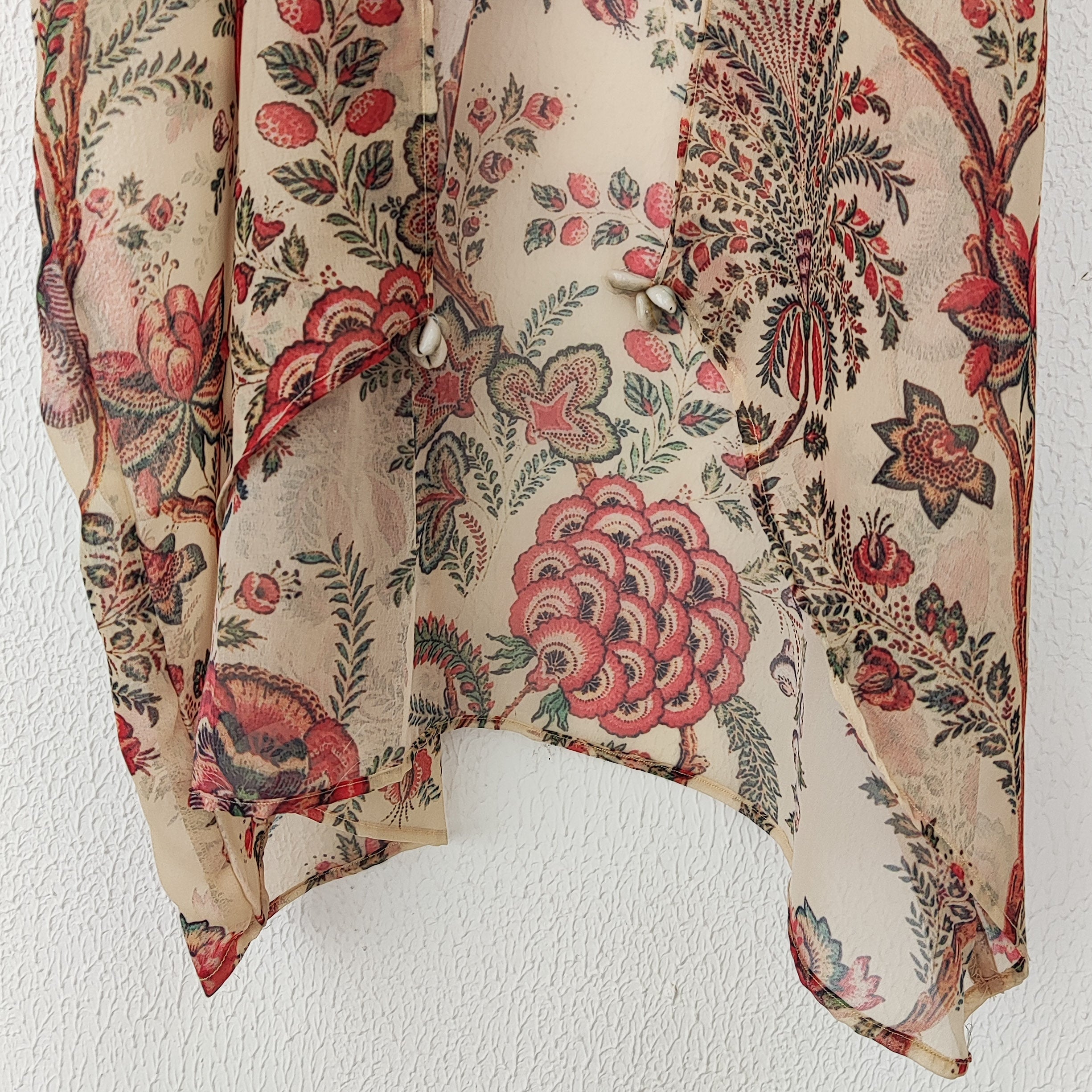 Beige Red Floral Georgette Print Kids Crop Top & Sharara Set