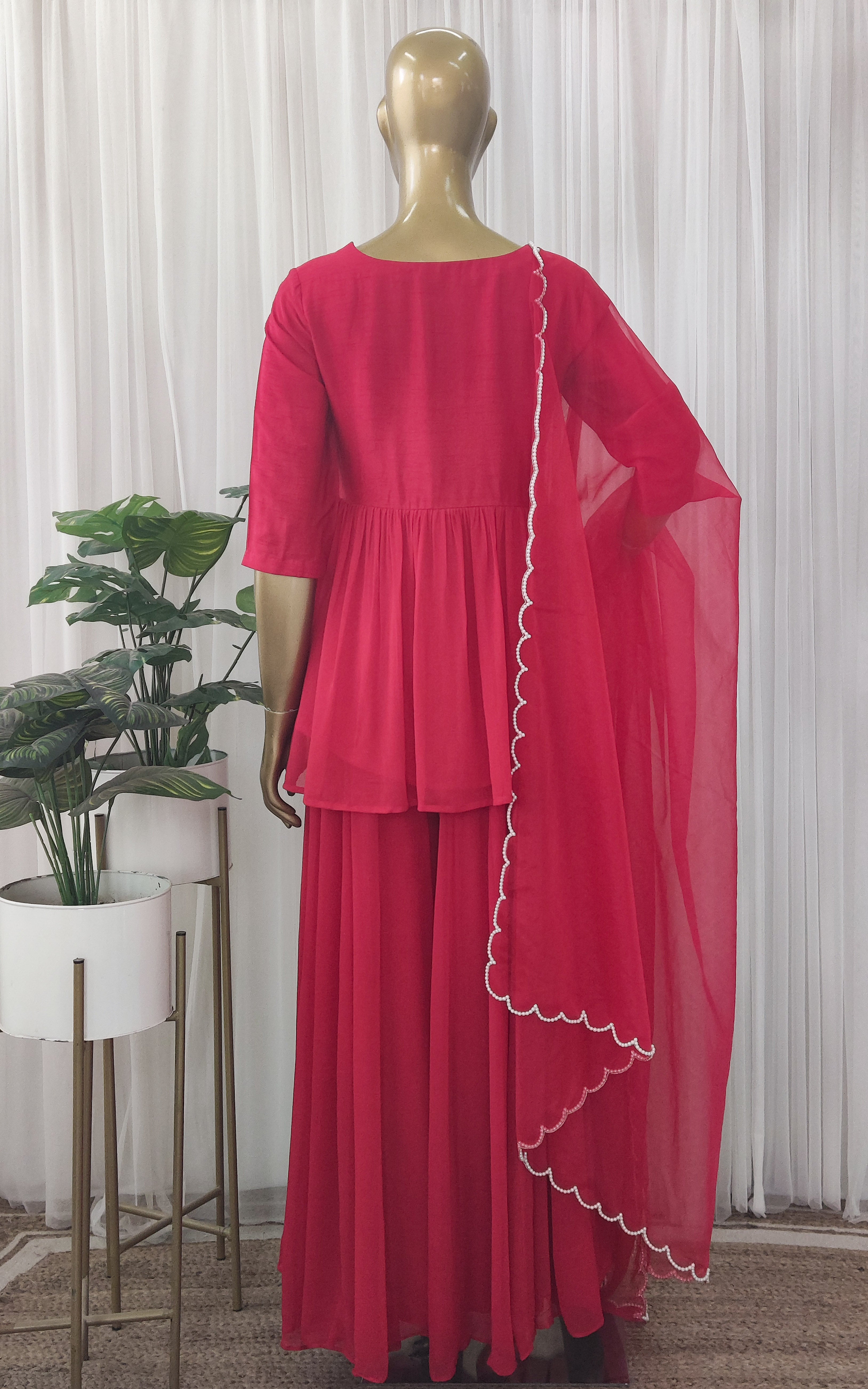 Red Pearl Embroidered Sharara Set