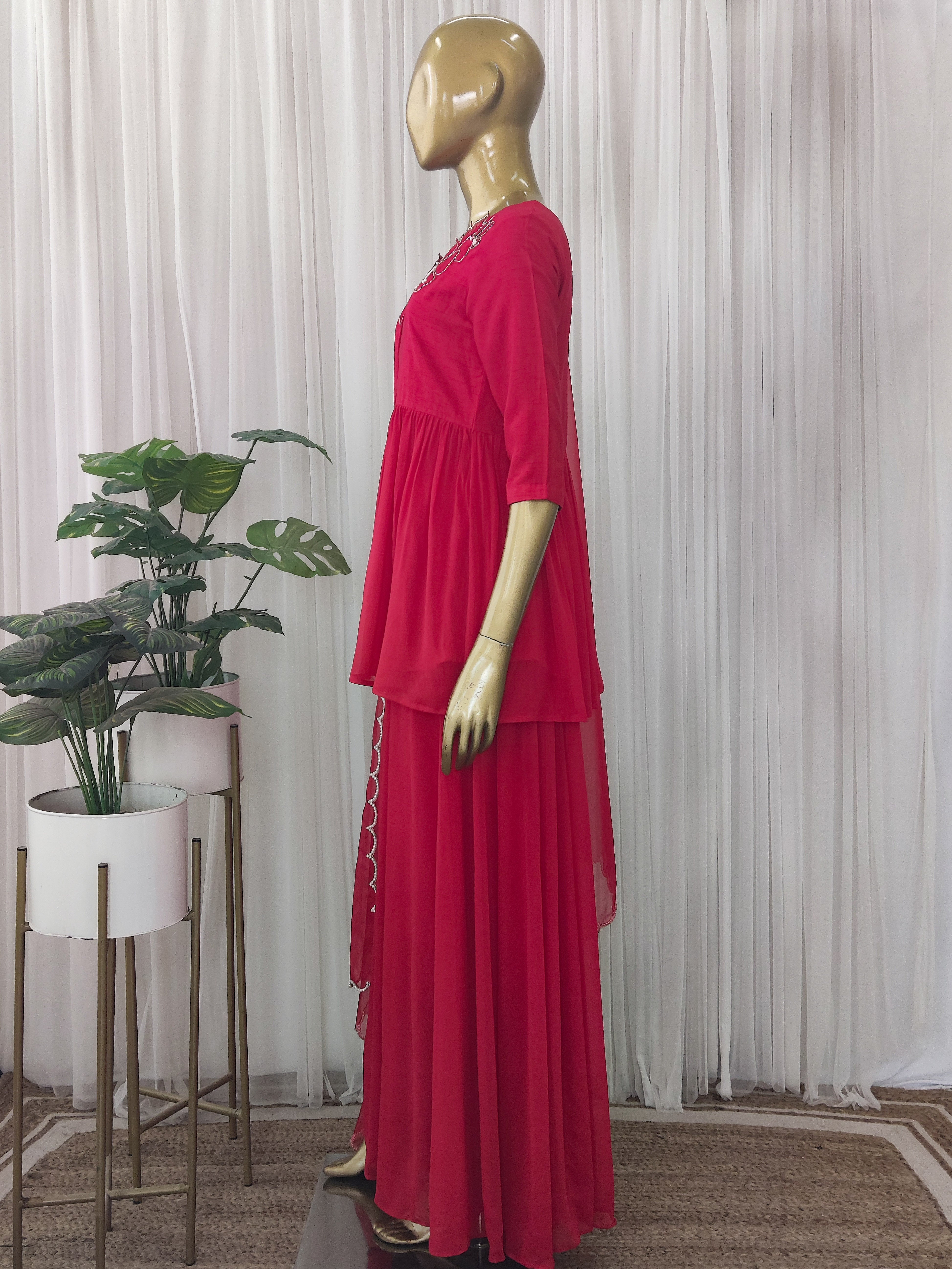 Red Pearl Embroidered Sharara Set