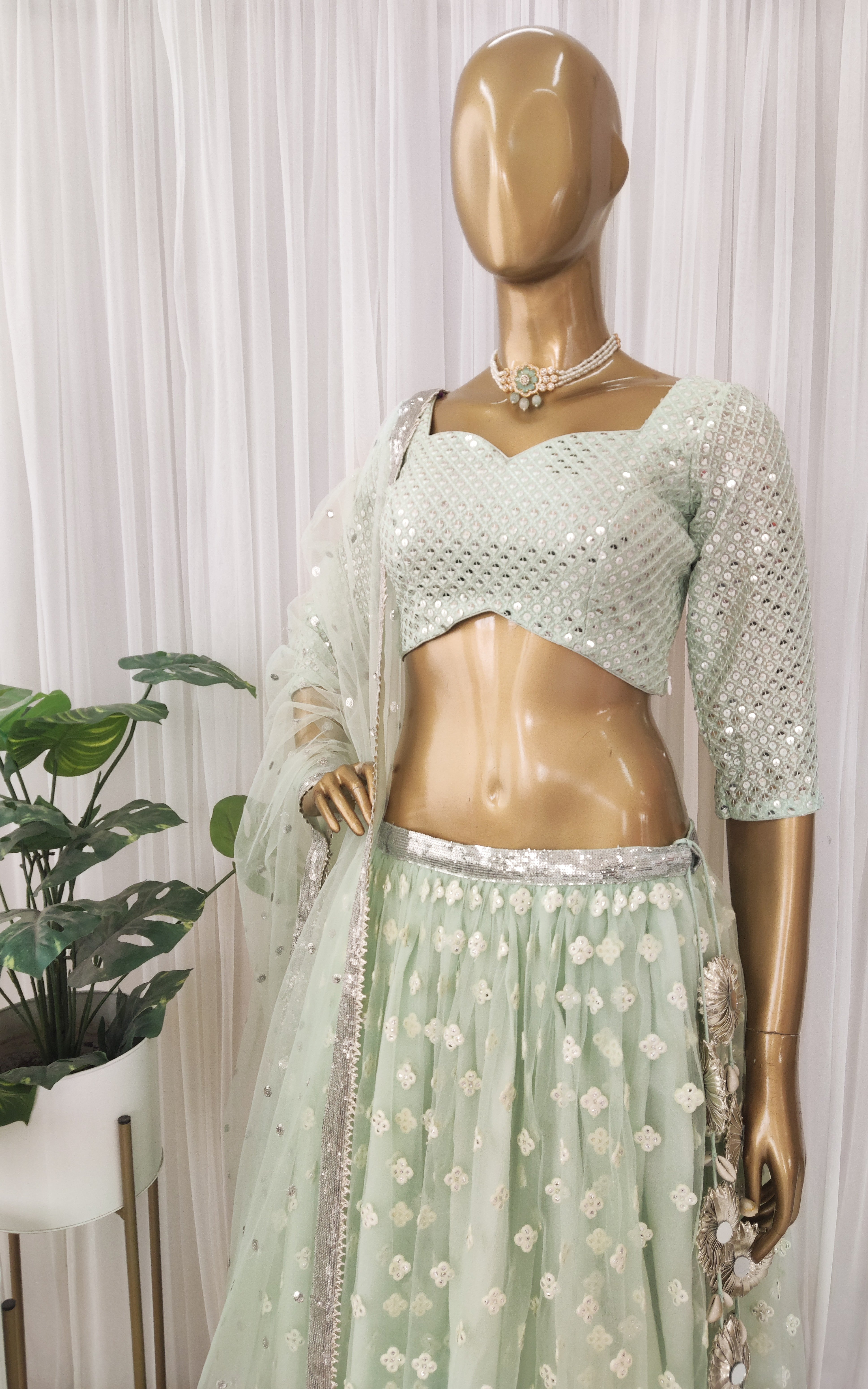 Mint Green Mirrorwork Lehenga