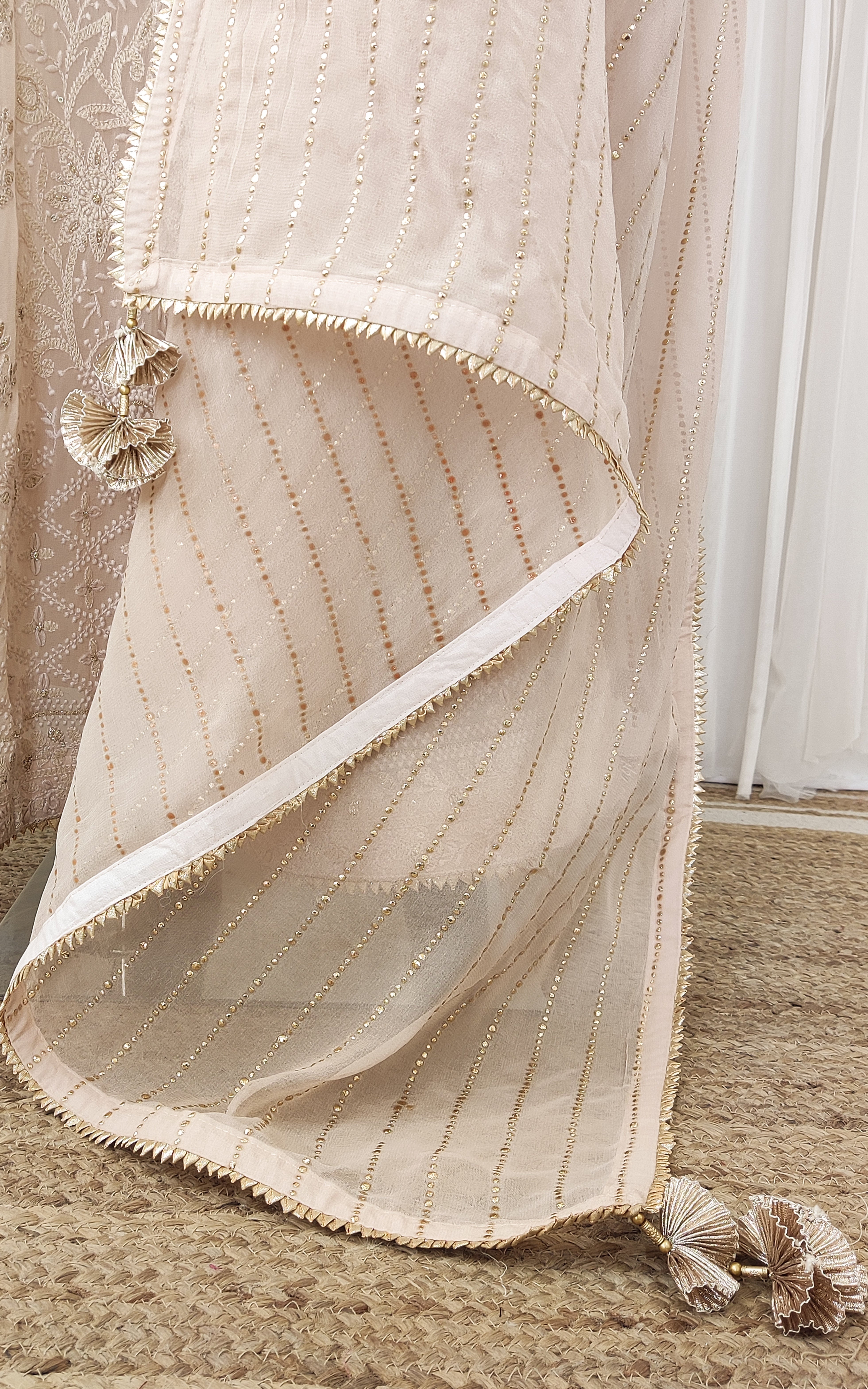 Almond Chikankari Anarkali With Mukash Dupatta