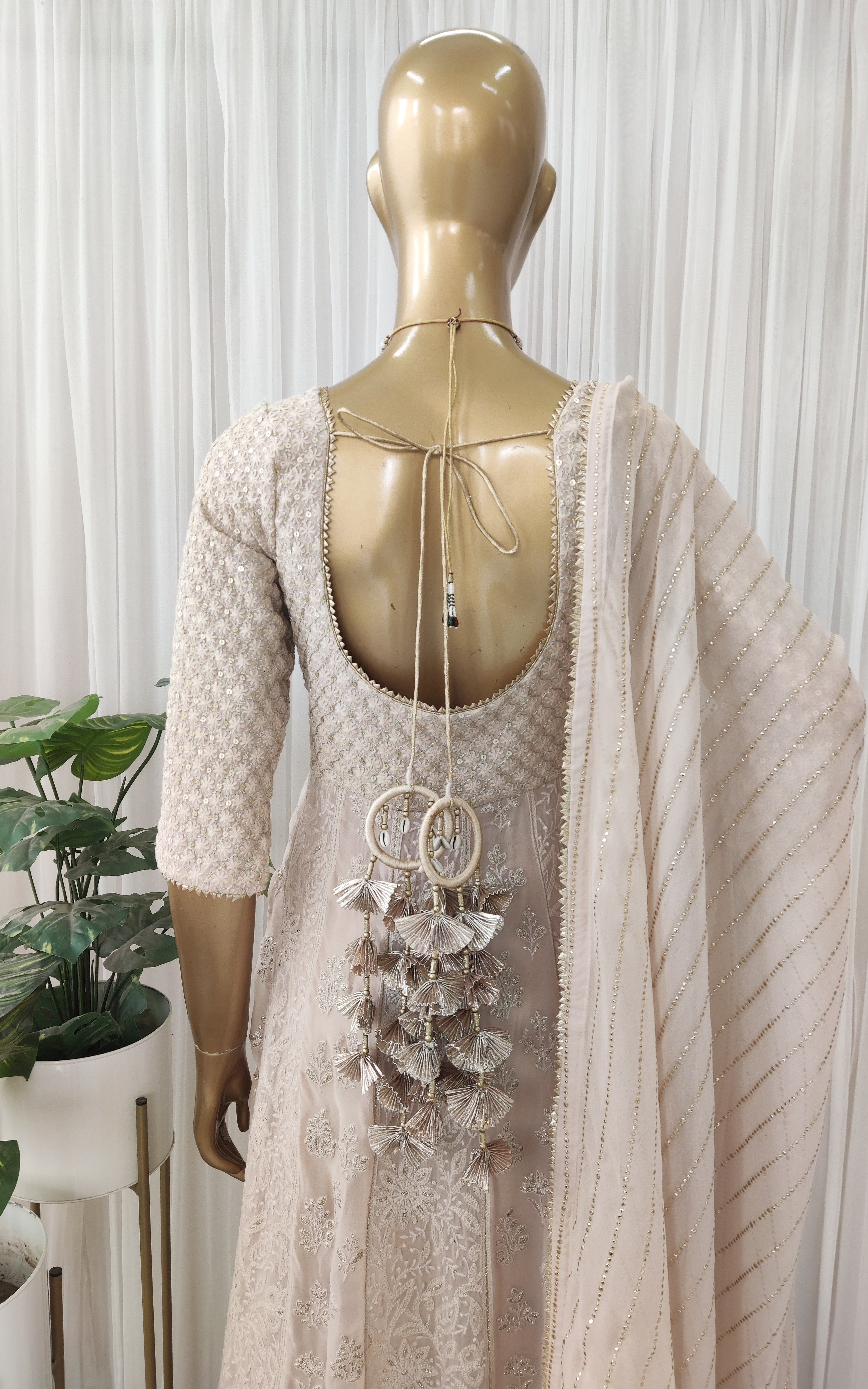 Almond Chikankari Anarkali With Mukaish Dupatta