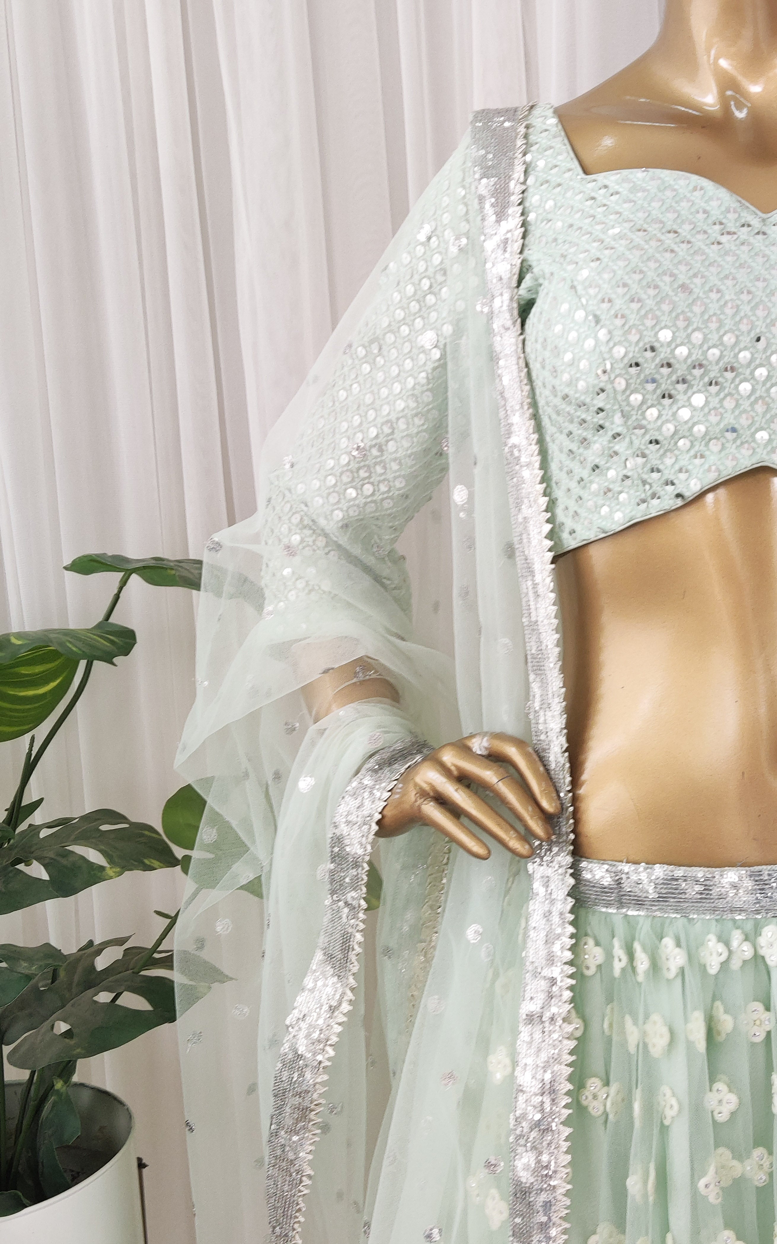 Mint Green Mirrorwork Lehenga