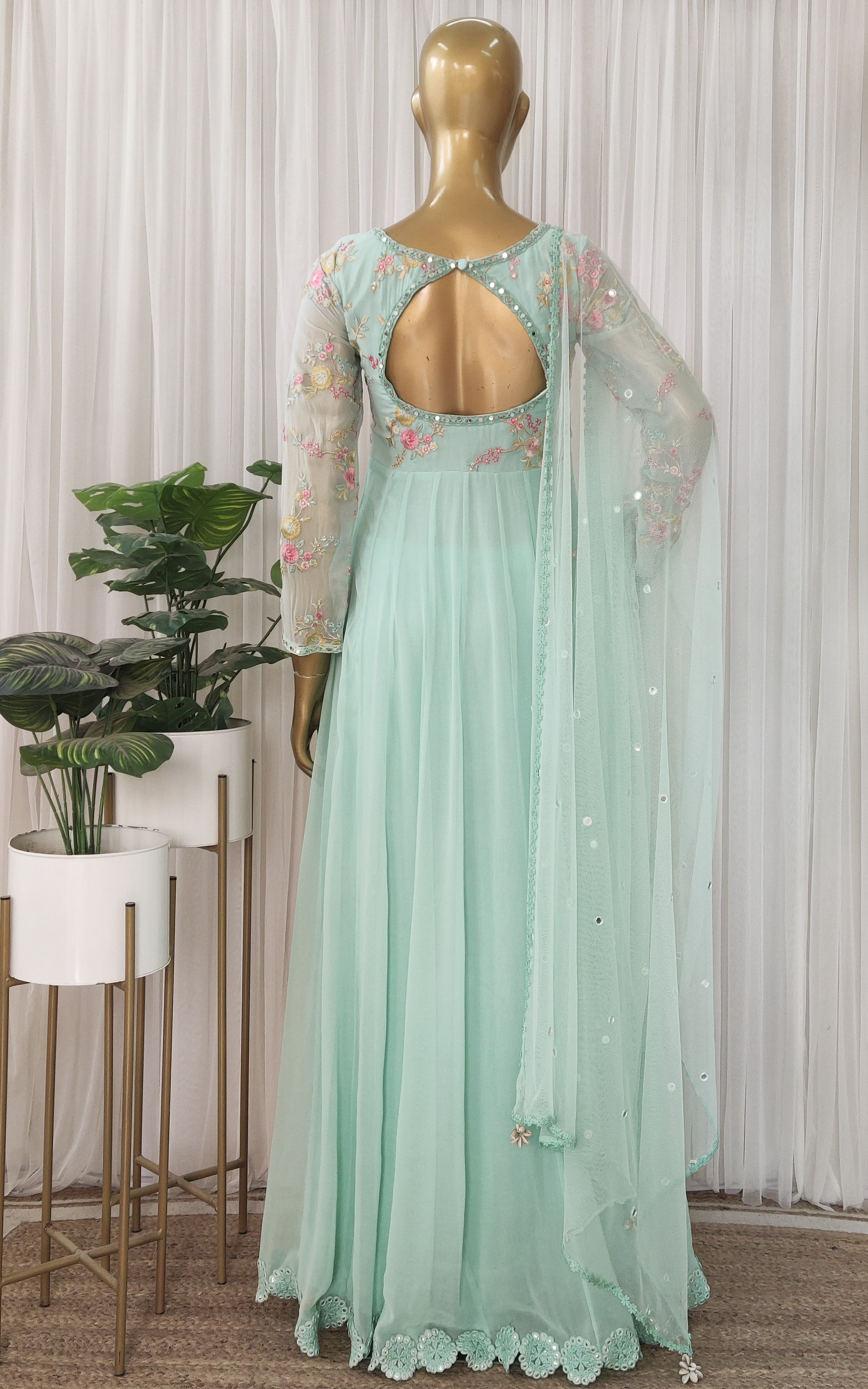 Sky Blue Embroidered Mirrorwork Anarkali