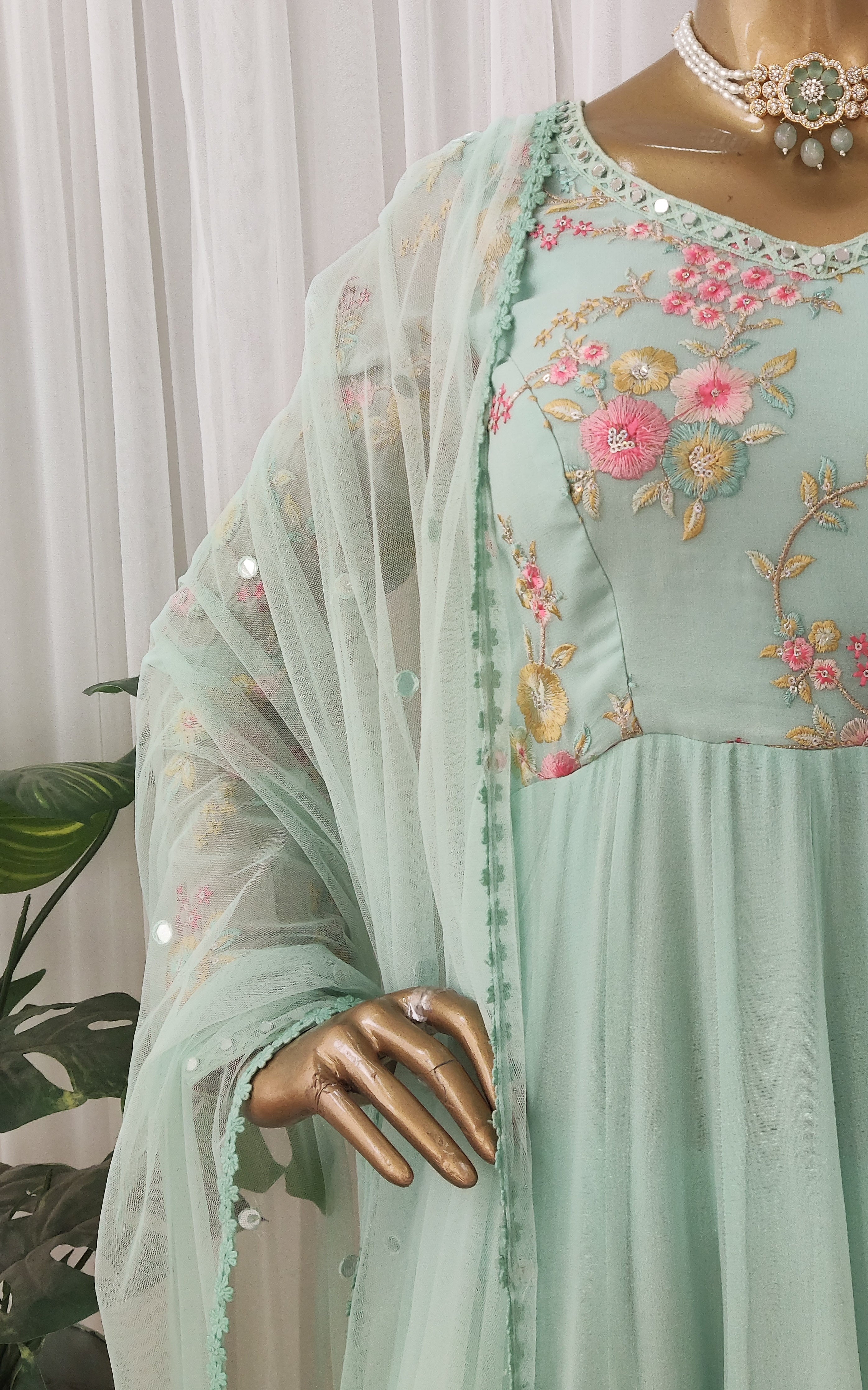 Sky Blue Embroidered Mirrorwork Anarkali