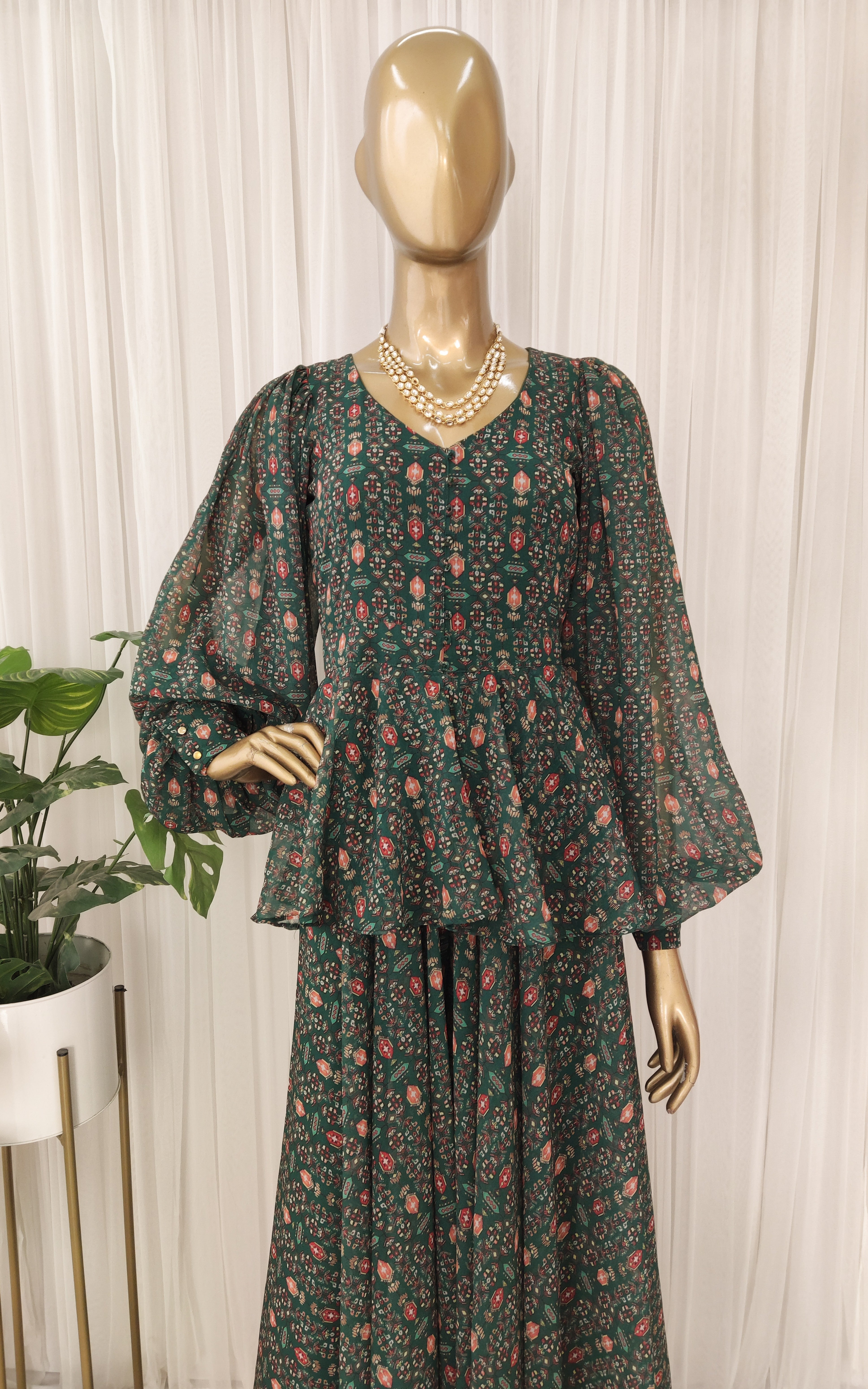 Bottle Green Printed Georgette Jumpsuit