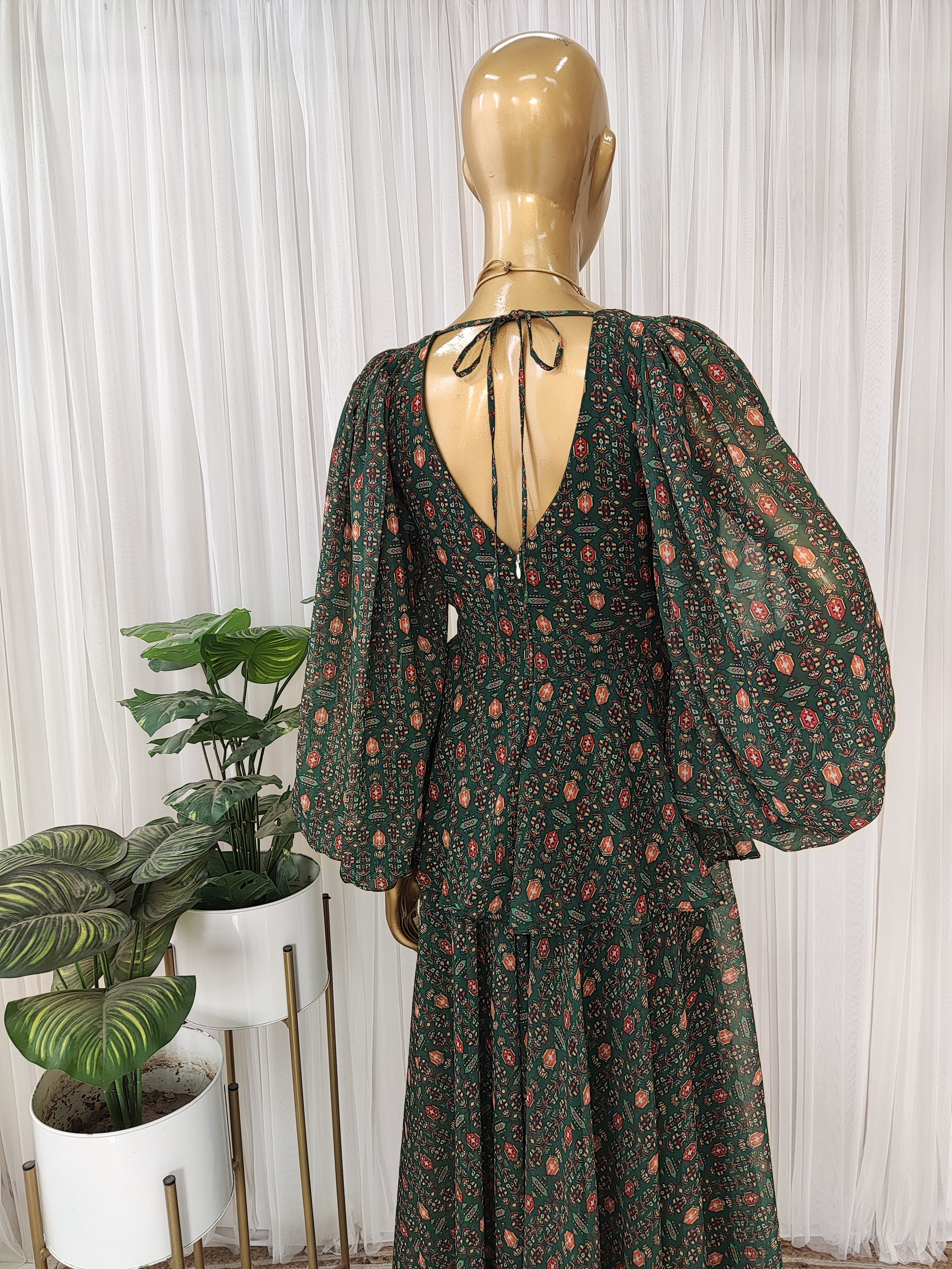 Bottle Green Printed Georgette Jumpsuit