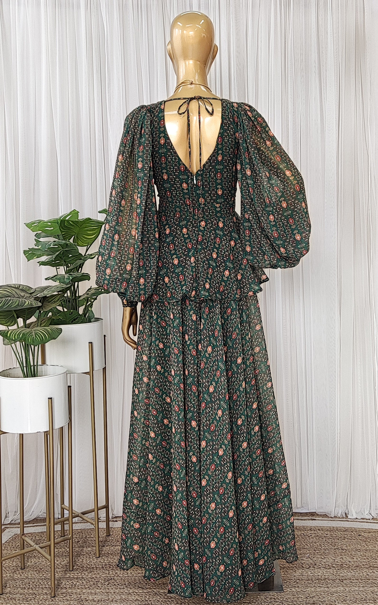 Bottle Green Printed Georgette Jumpsuit