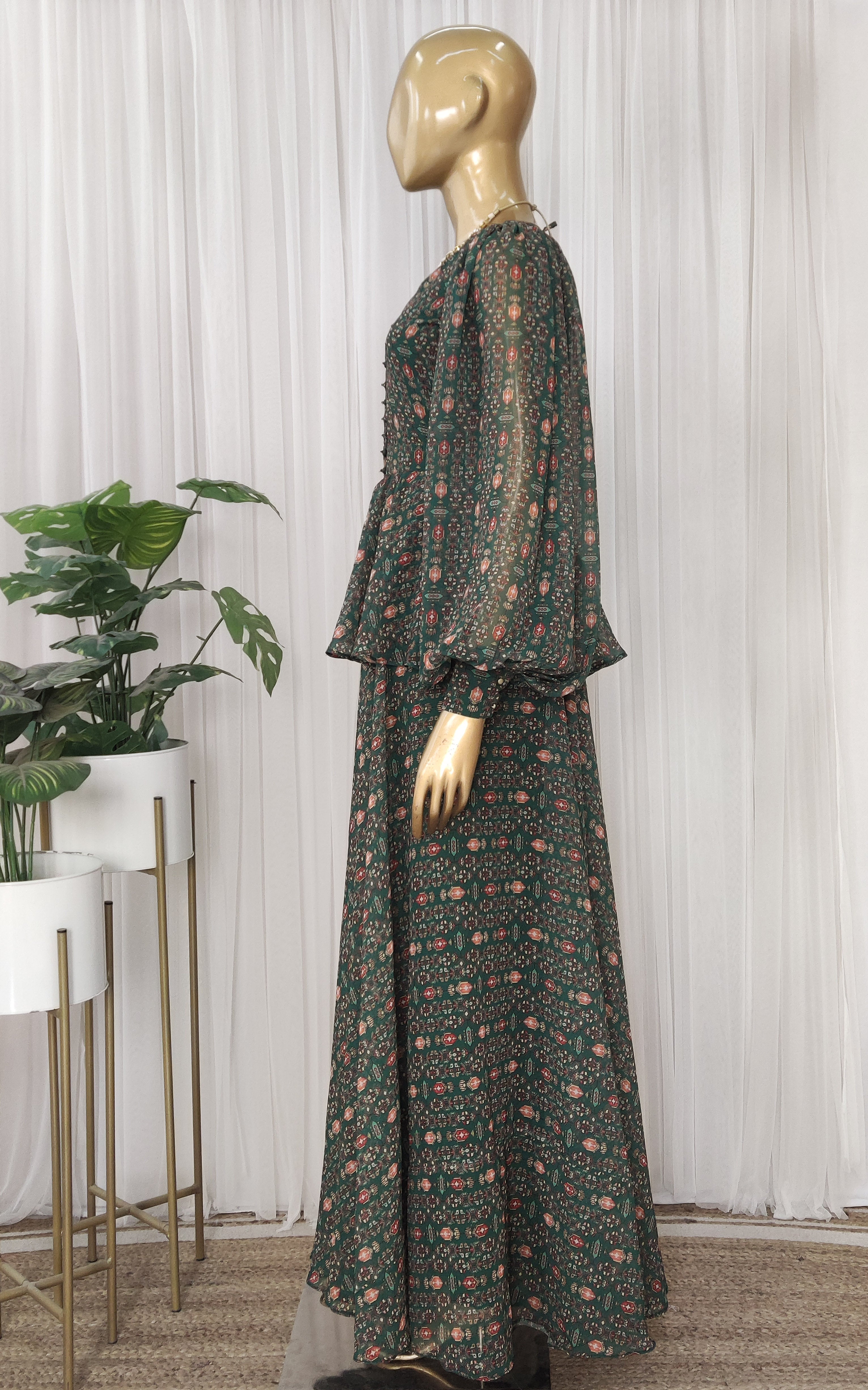 Bottle Green Printed Georgette Jumpsuit