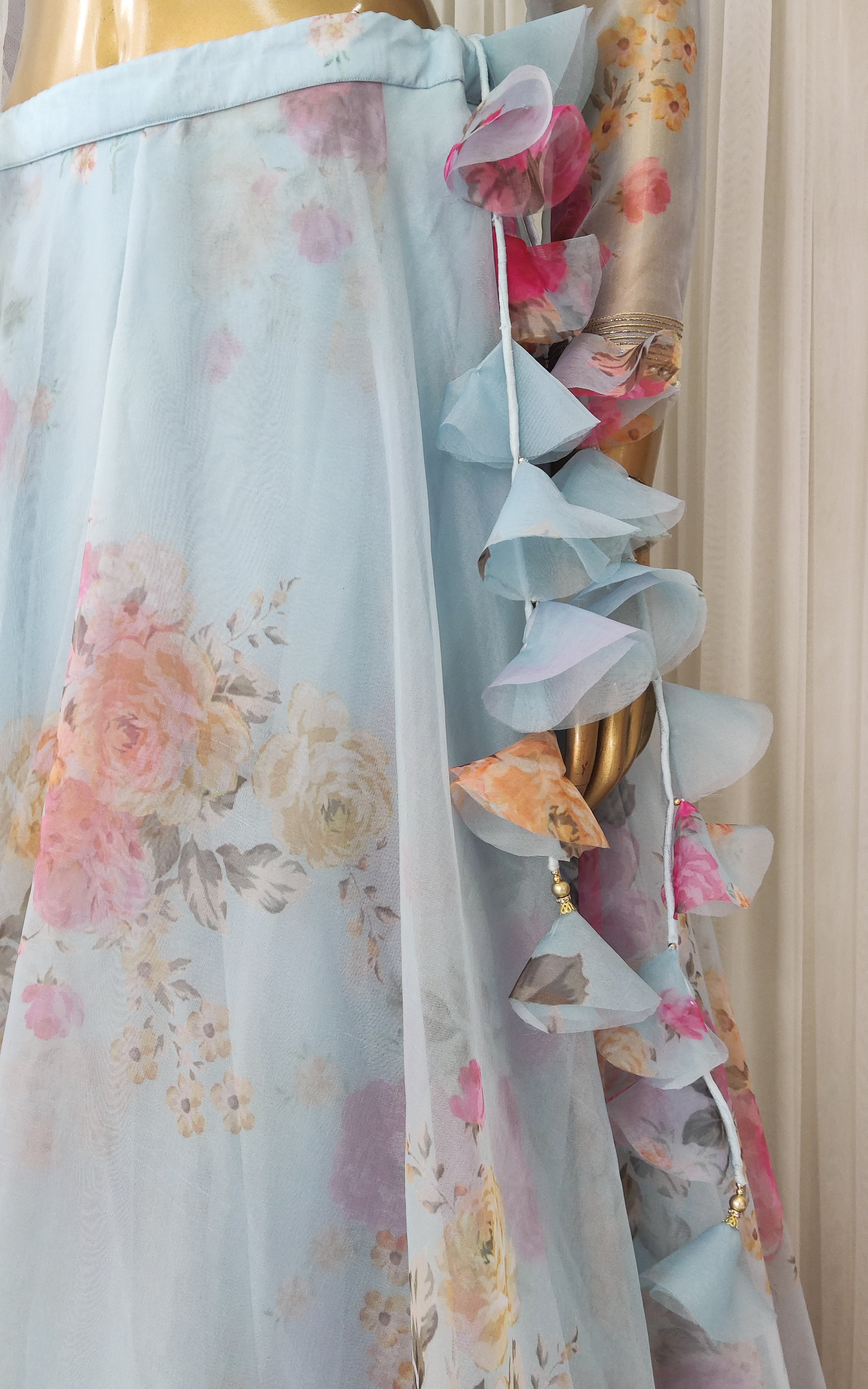 Sky Blue Floral Organza Lehenga