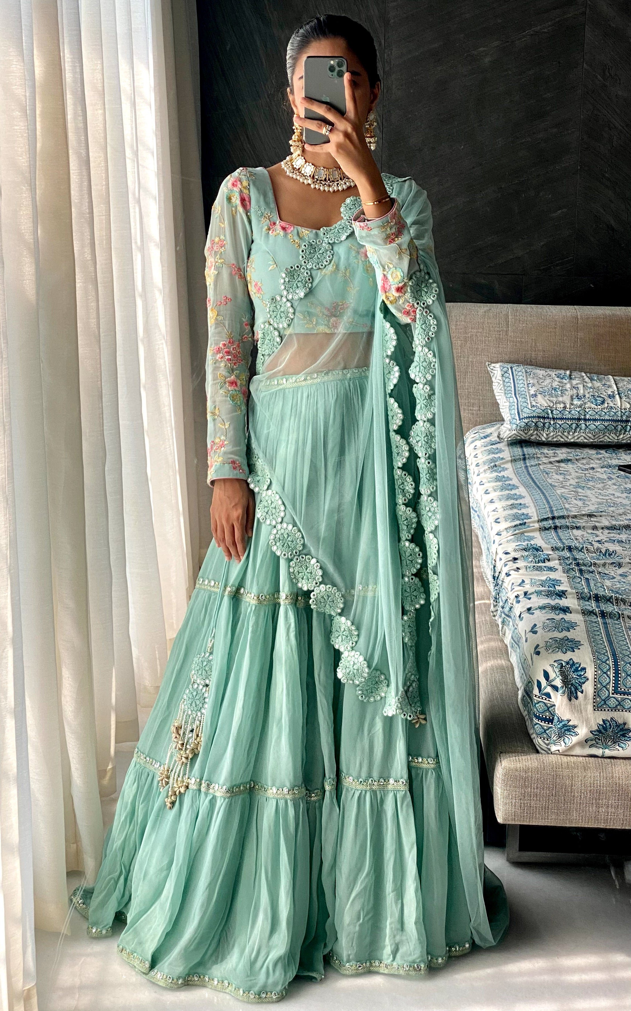 Sonal Sky Blue Embroidered Lehenga