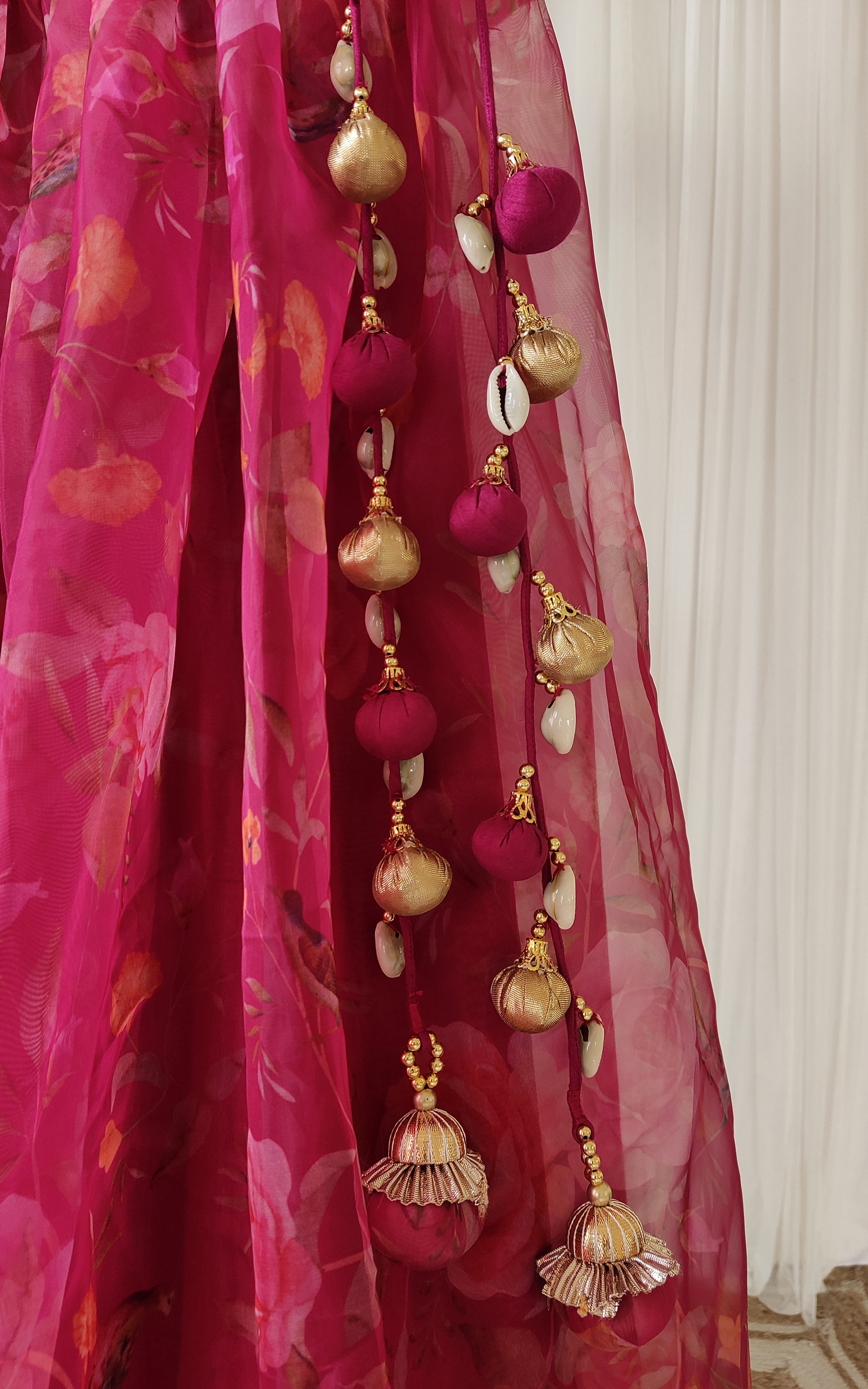 Wine Birdsong Organza Sequin-work Lehenga