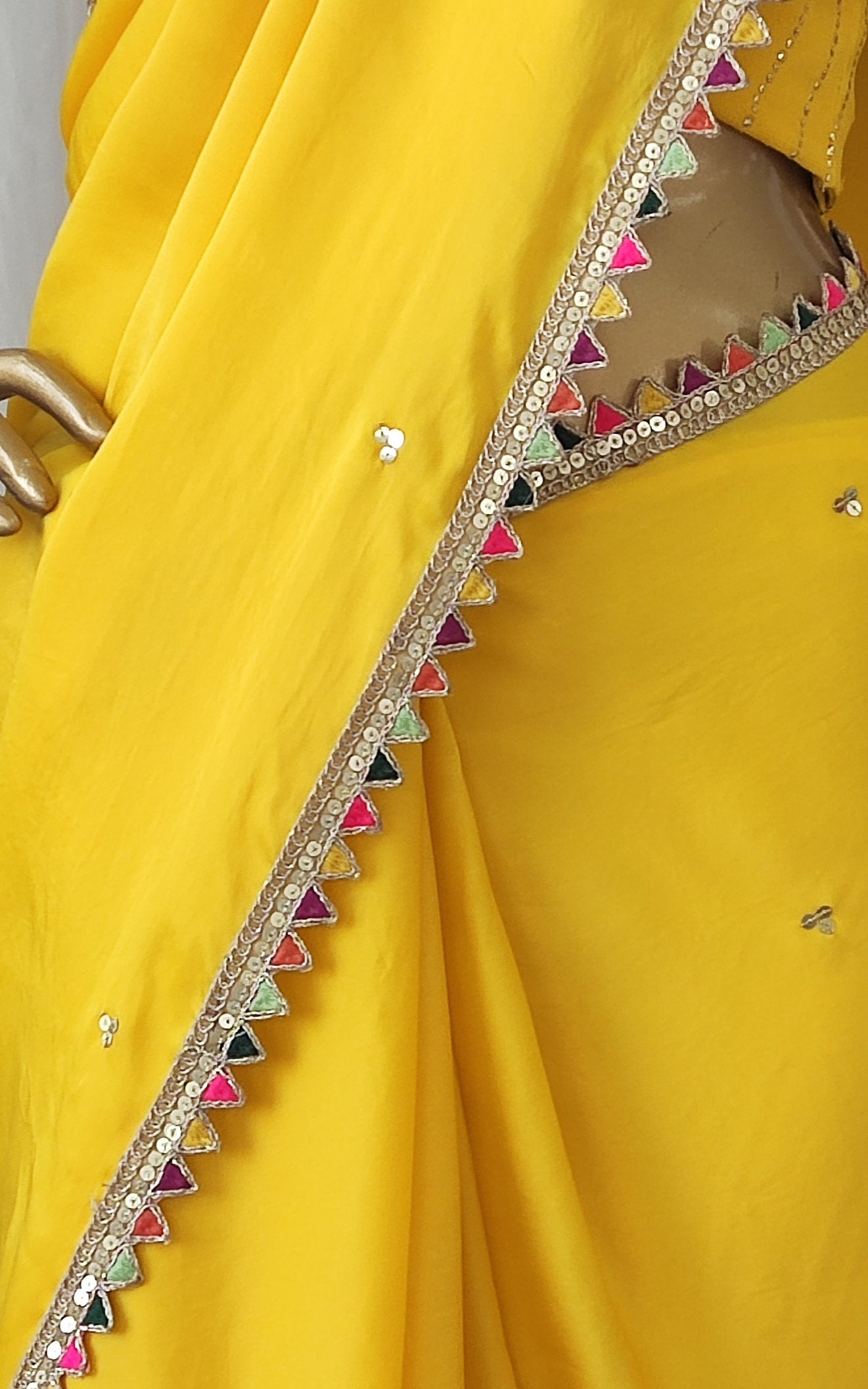 Yellow Sequinwork Satin Organza Saree