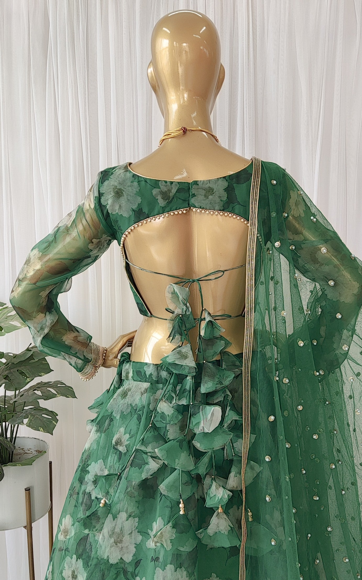 Forest Green Floral Organza Lehenga
