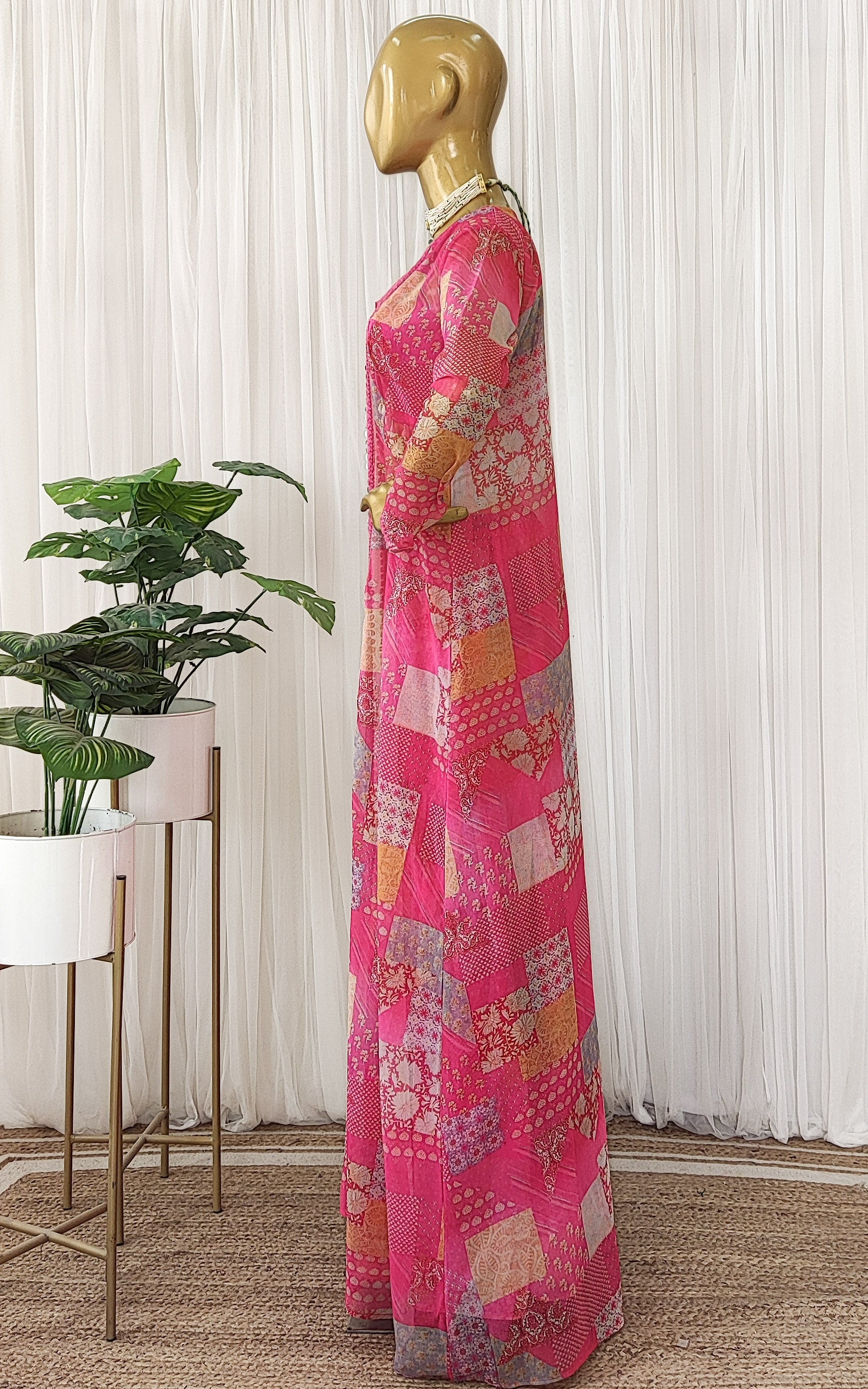 Hot Pink Mirrorwork Georgette Crop Top Sharara Co-Ord Set