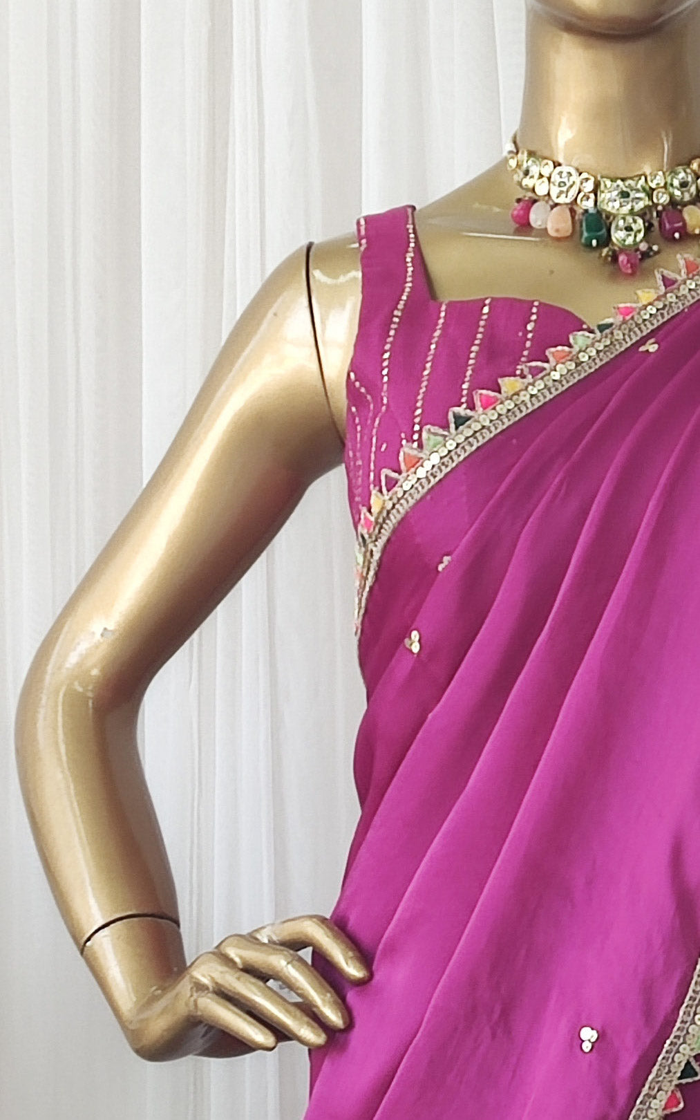 Purple Sequinwork Satin Organza Saree