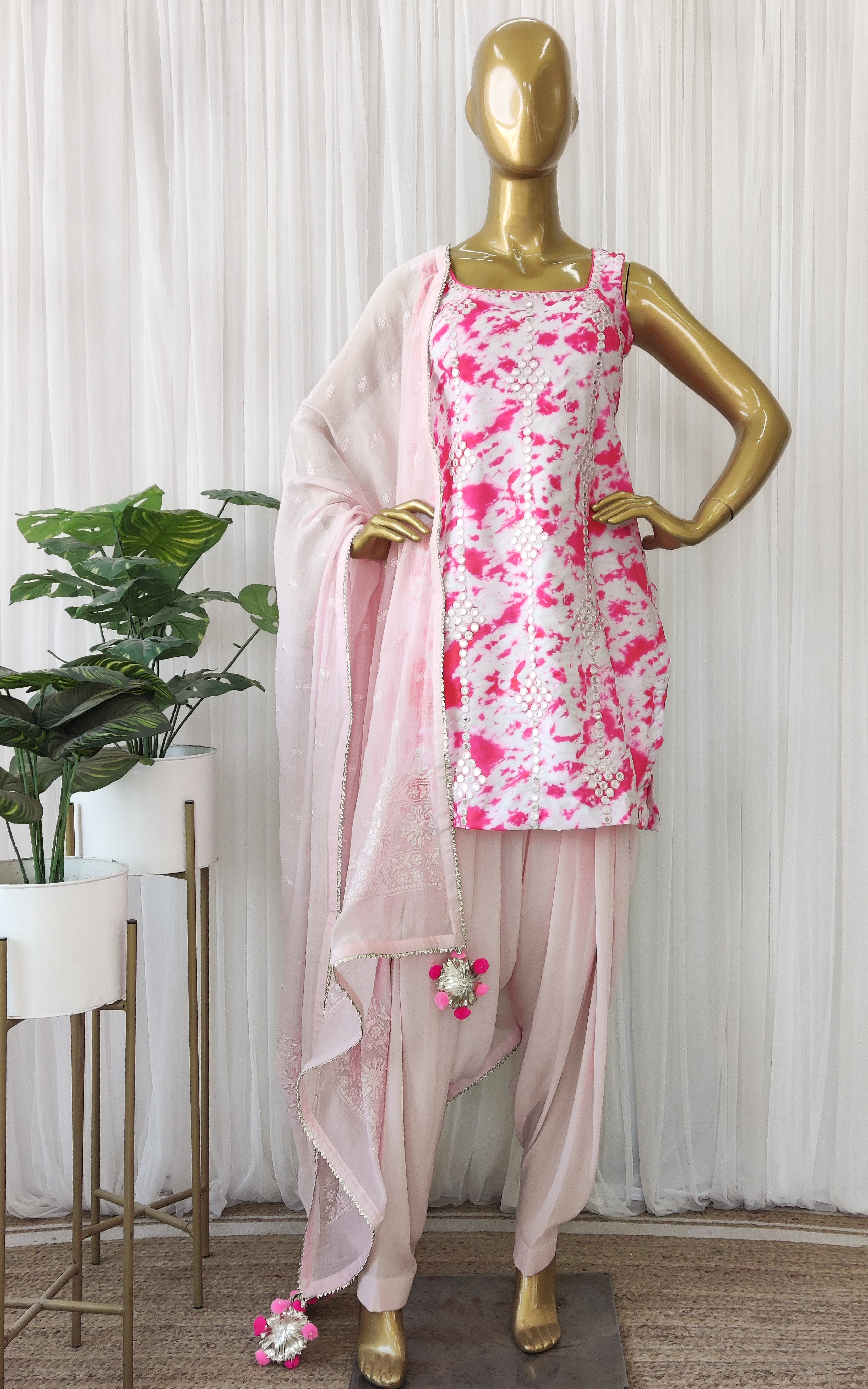 Shibori Mirrorwork Patiala Salwar Suit Set
