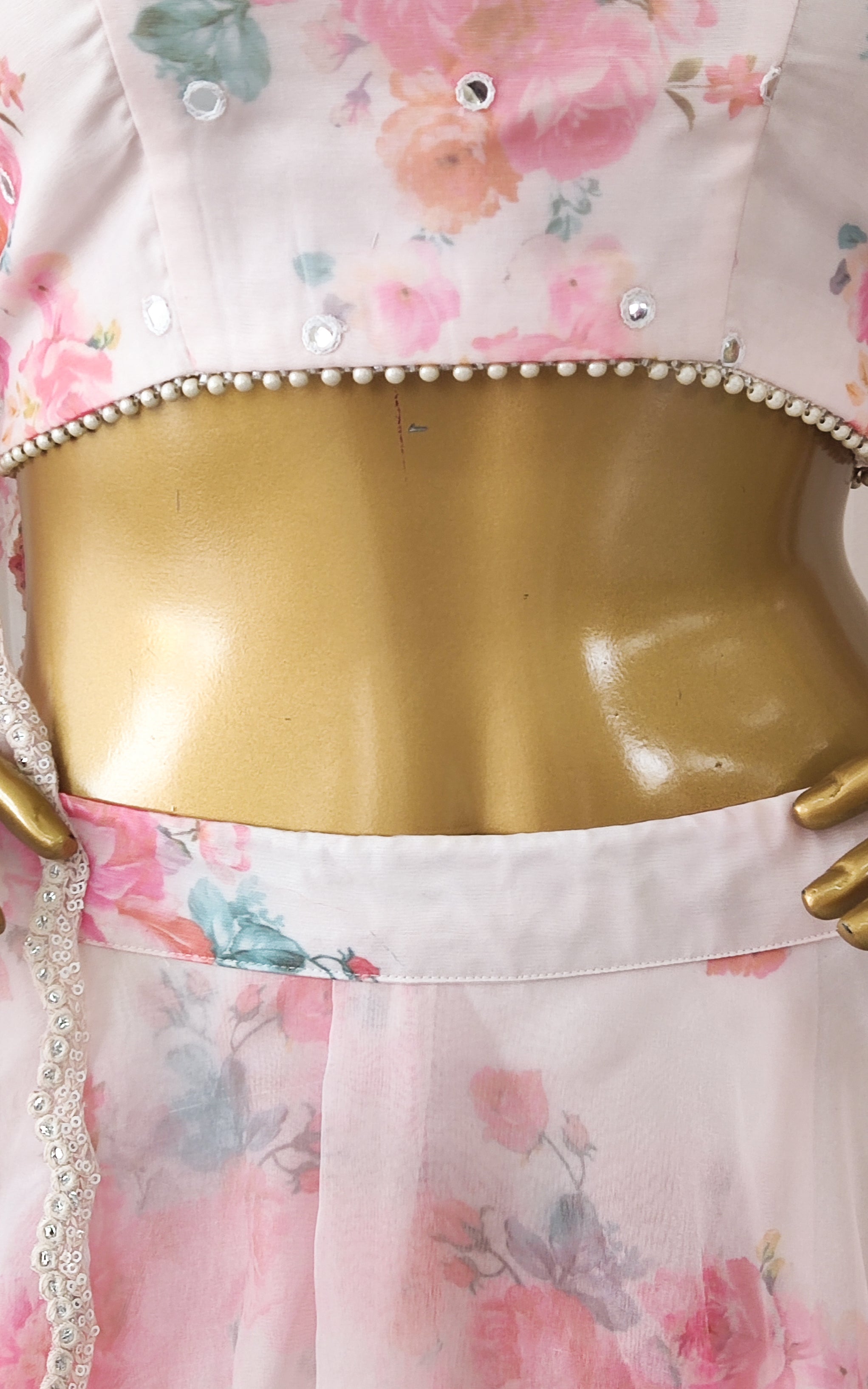 Off White Floral Organza Lehenga