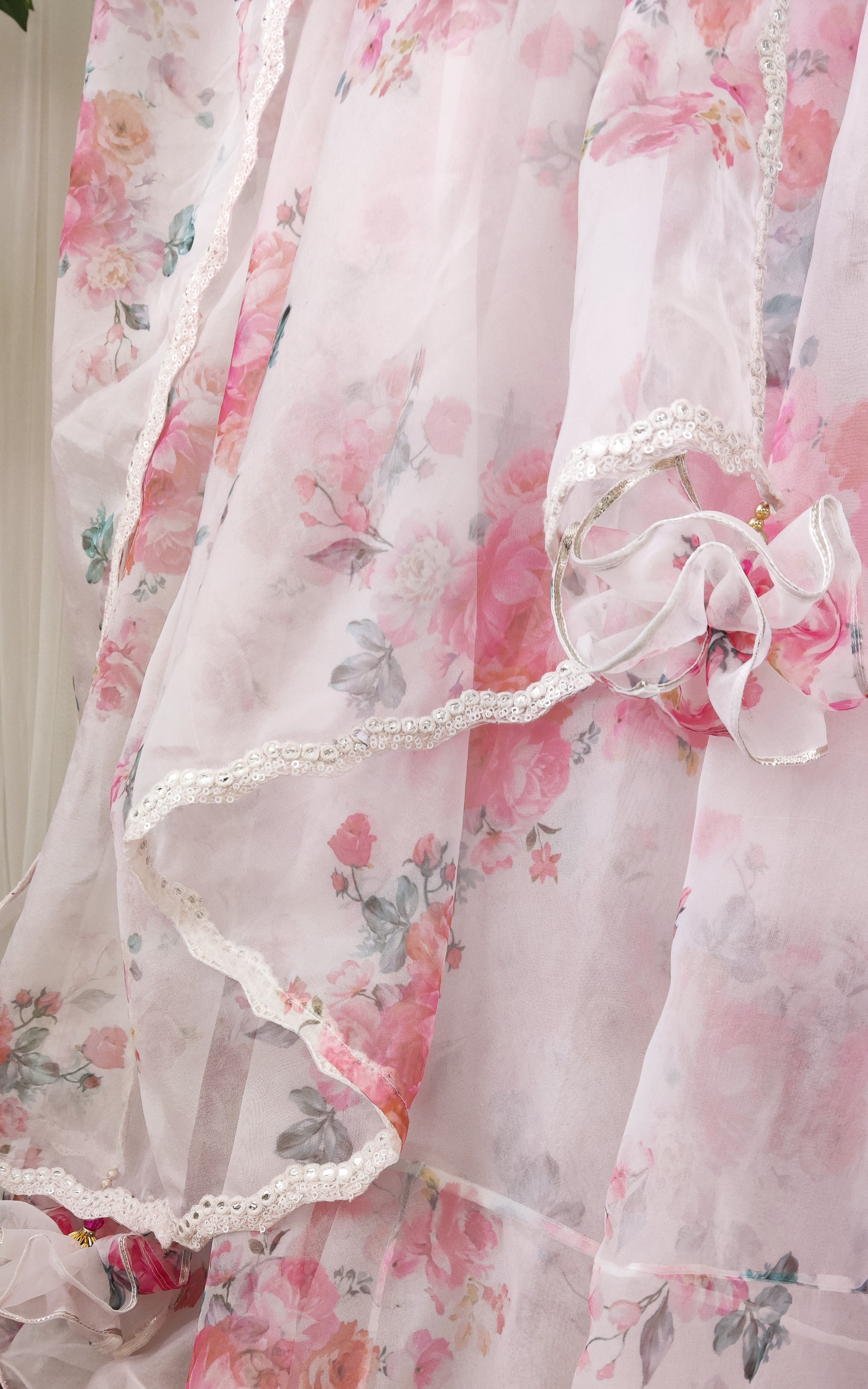 Off White Floral Organza Lehenga