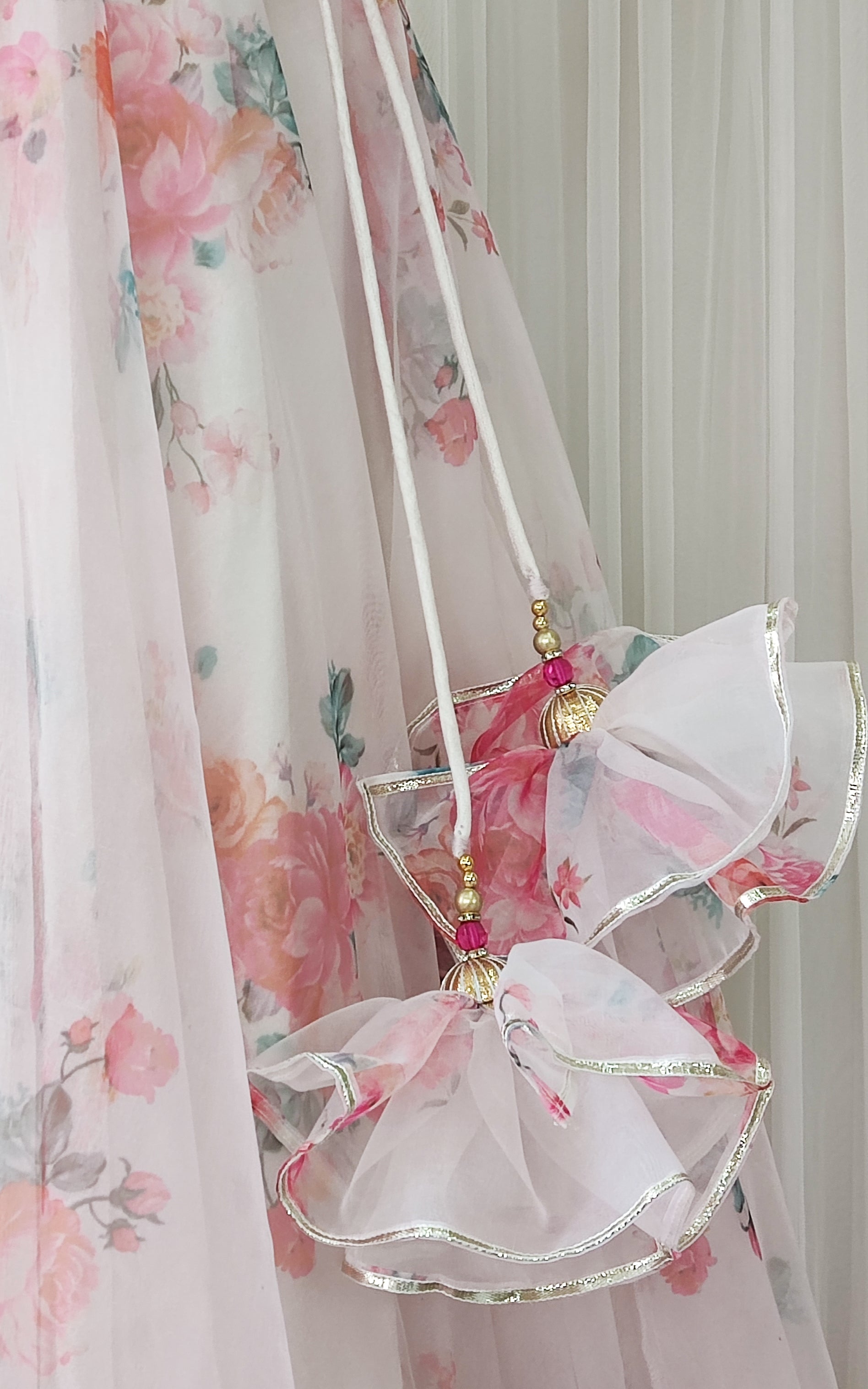 Off White Floral Organza Lehenga