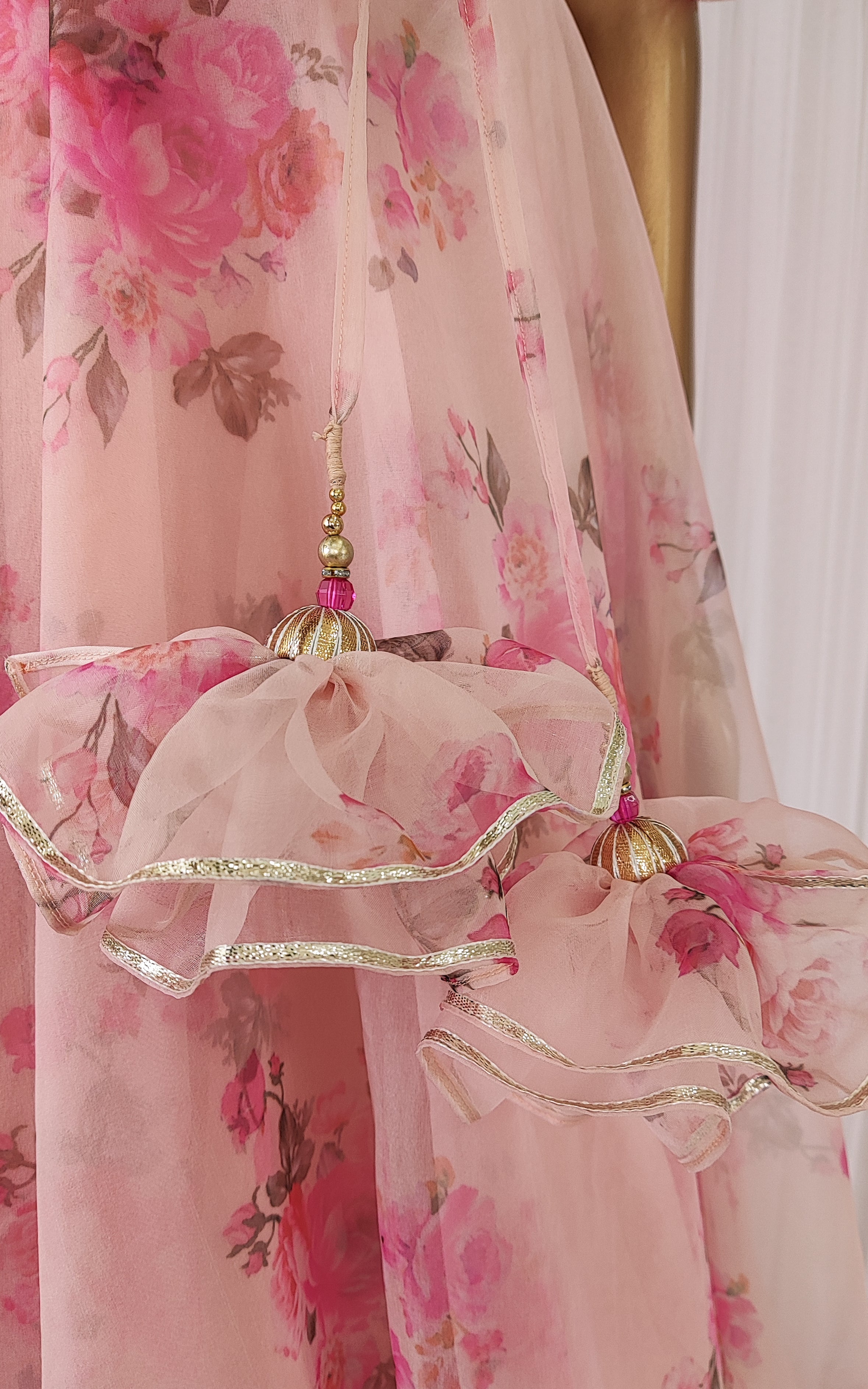 Peony Pink Floral Organza Lehenga