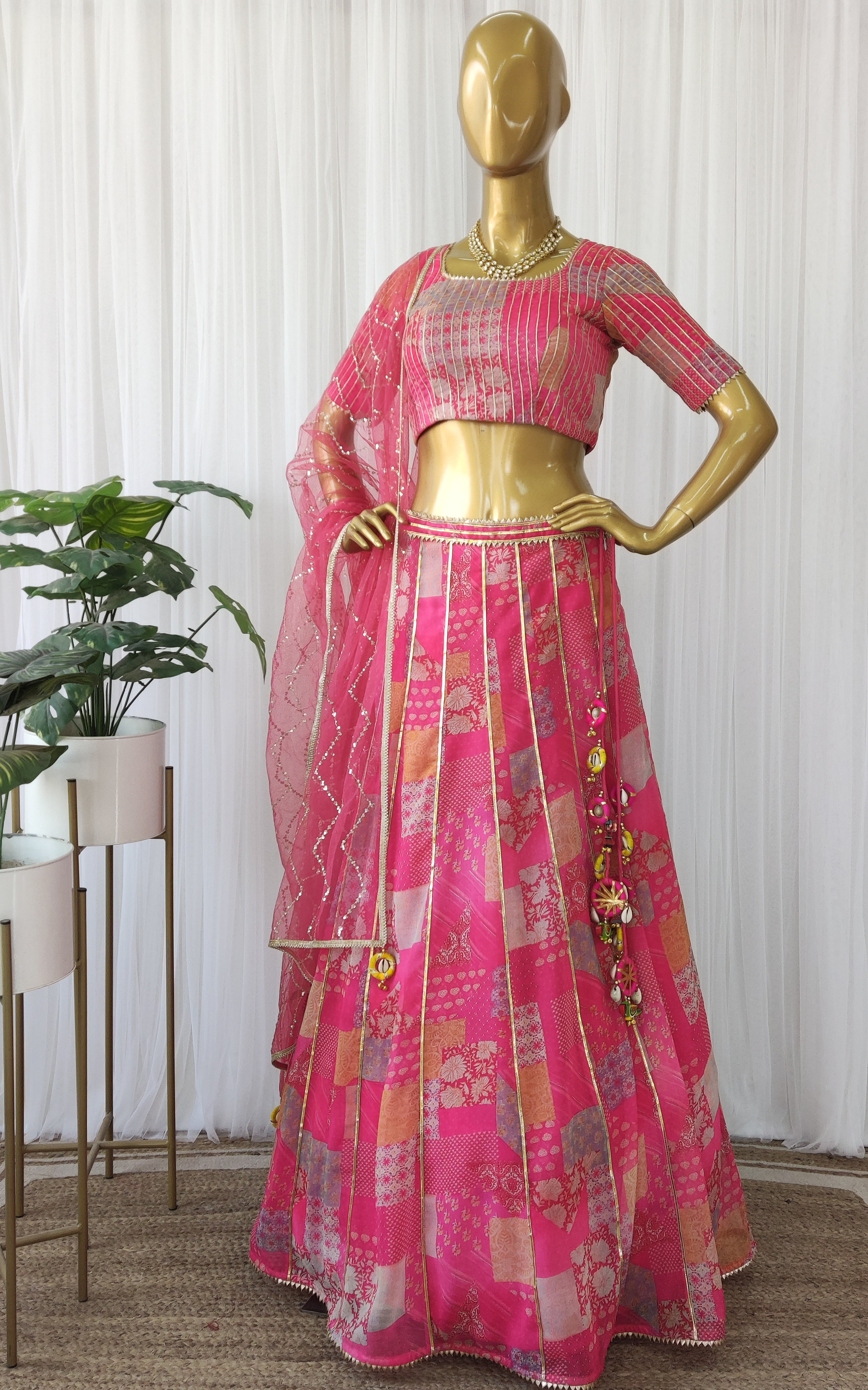 Hot Pink Gota Work Lehenga Set