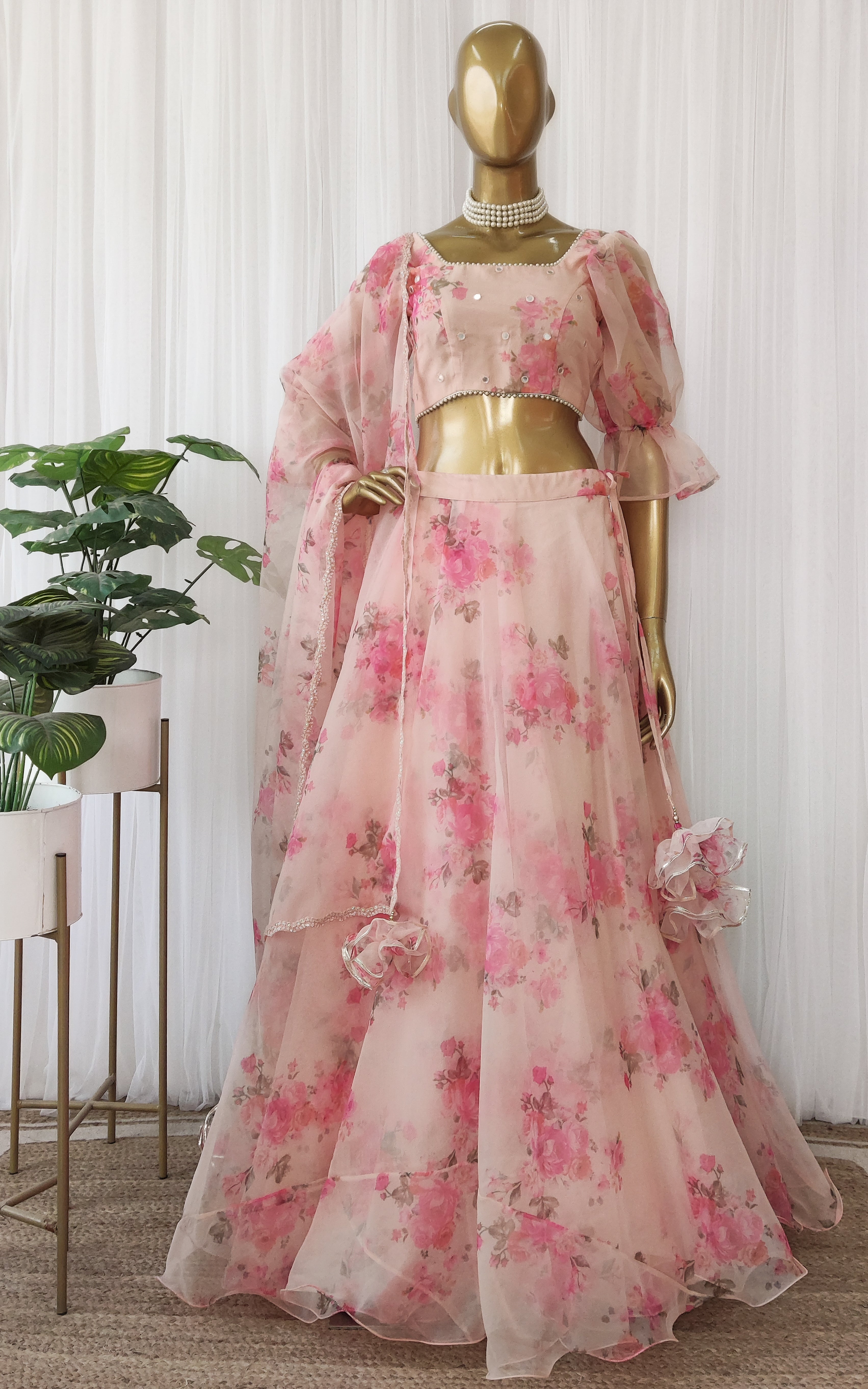 Peony Pink Floral Organza Lehenga