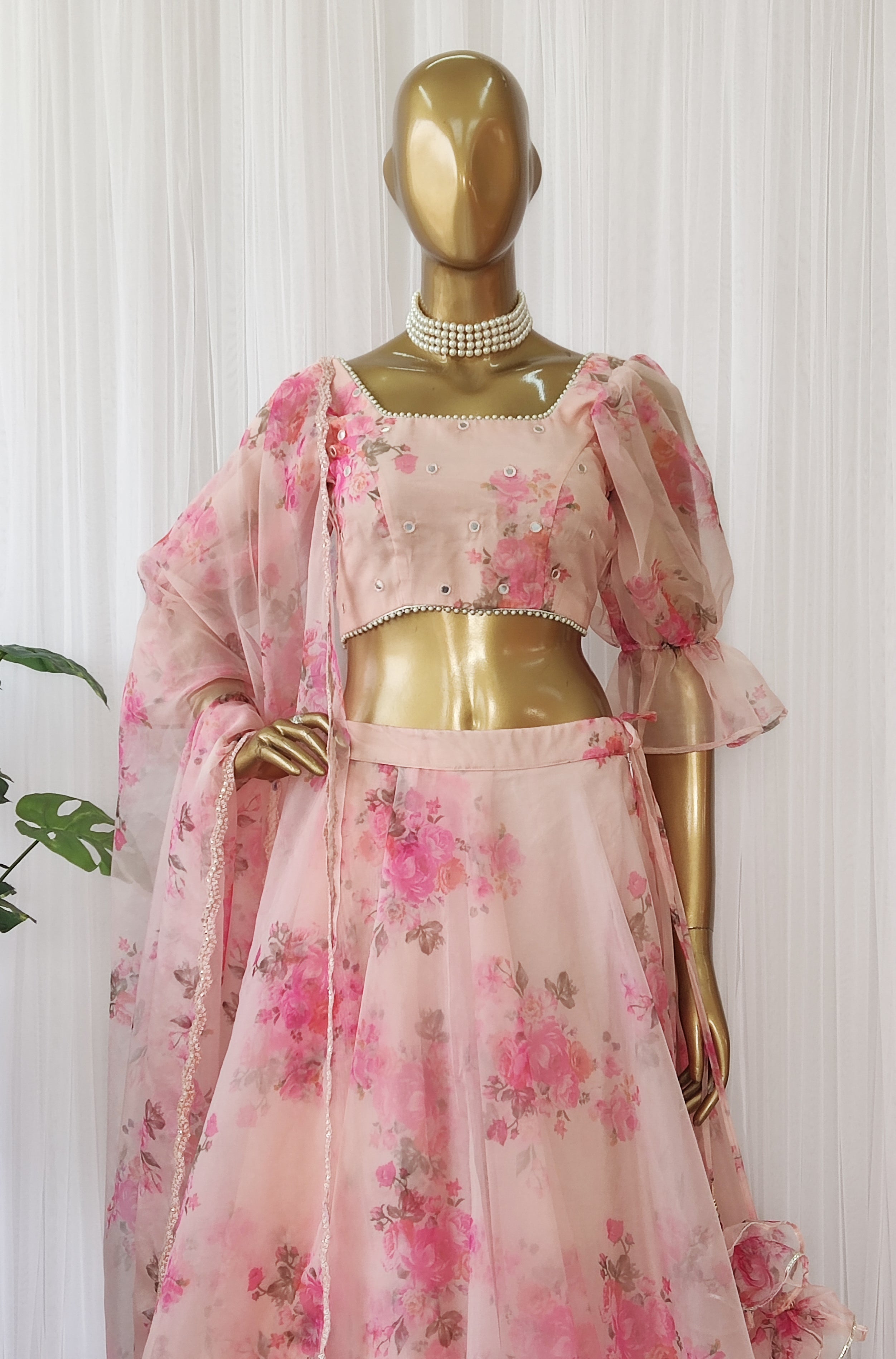 Peony Pink Floral Organza Lehenga