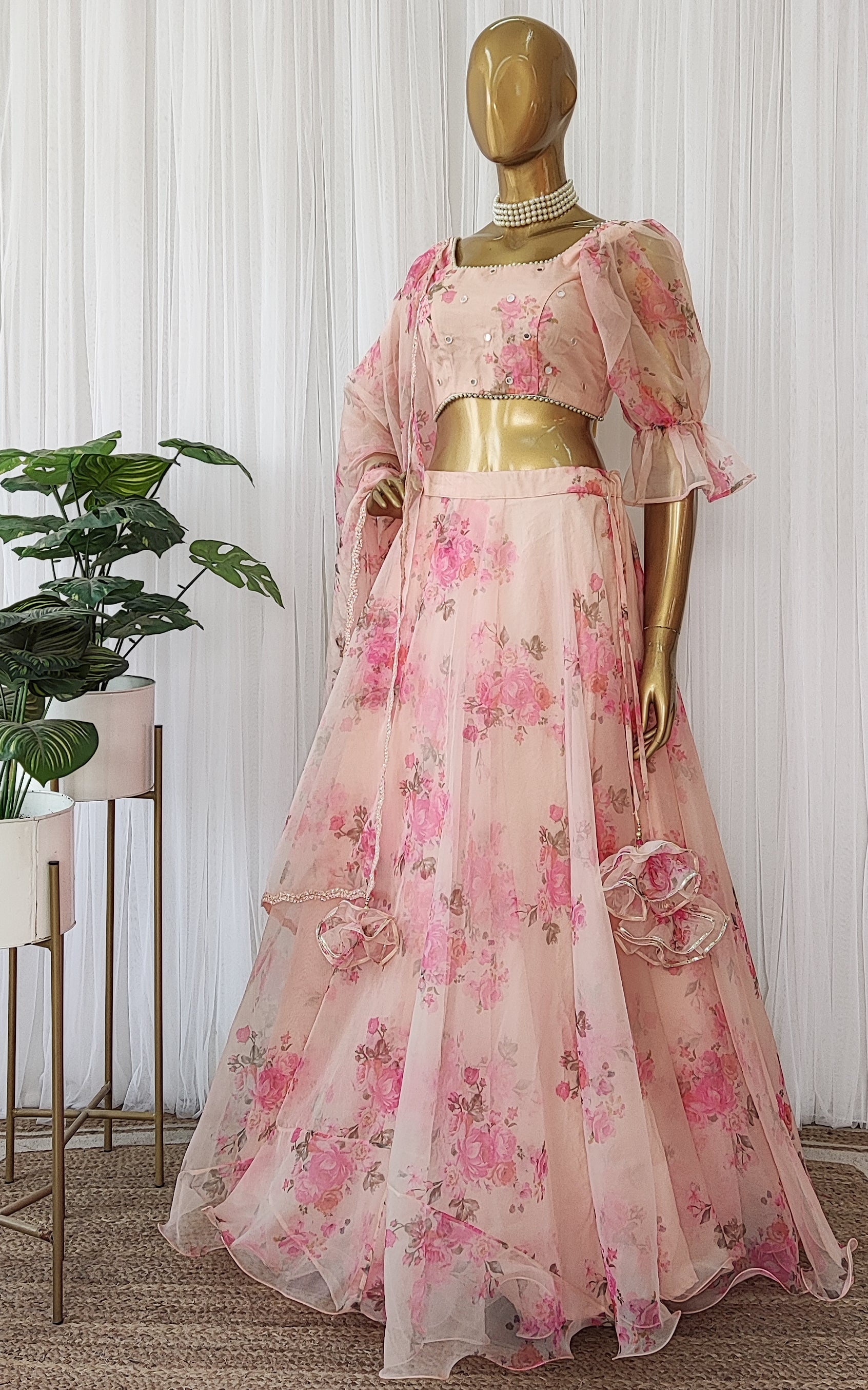 Peony Pink Floral Organza Lehenga