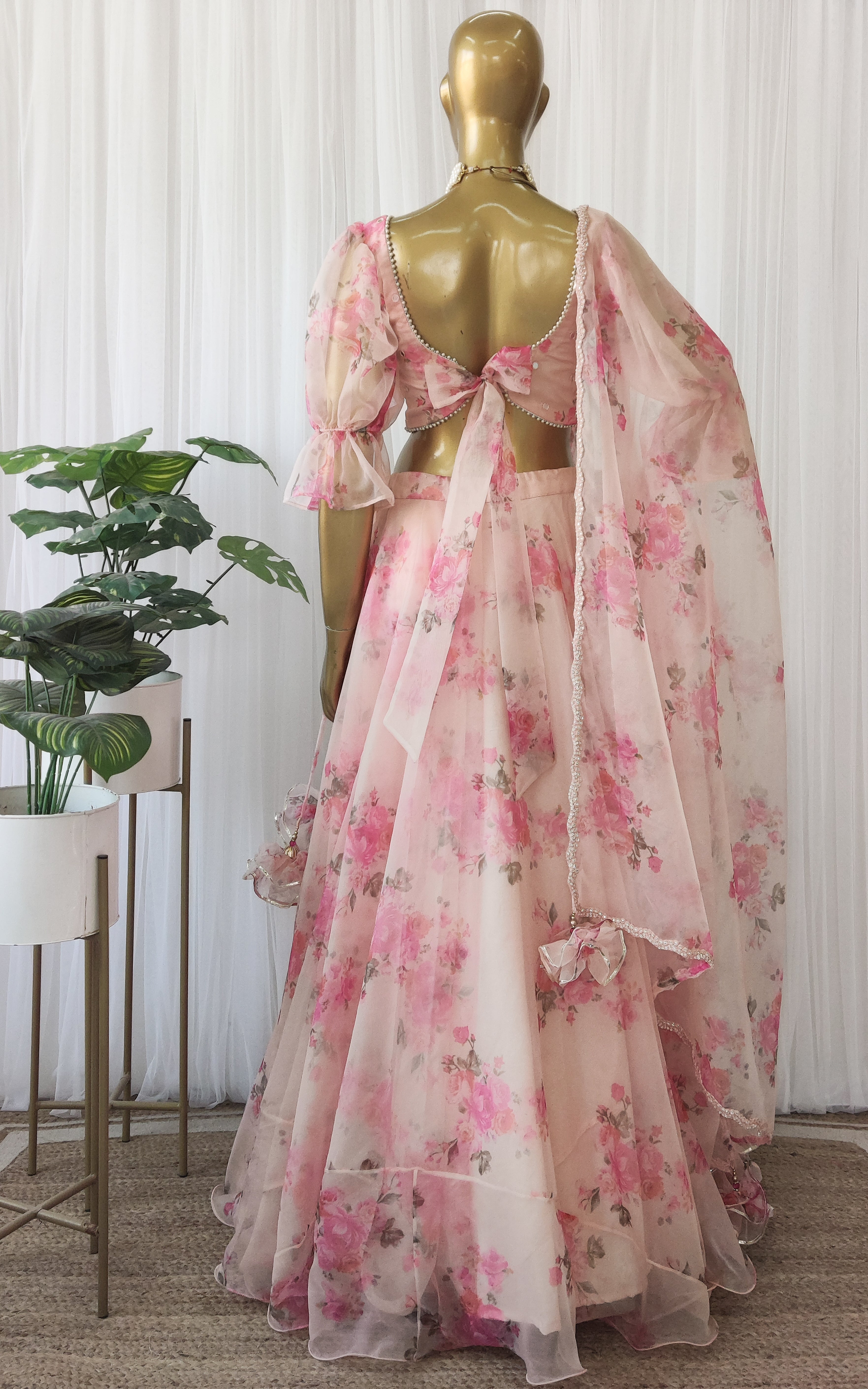 Peony Pink Floral Organza Lehenga