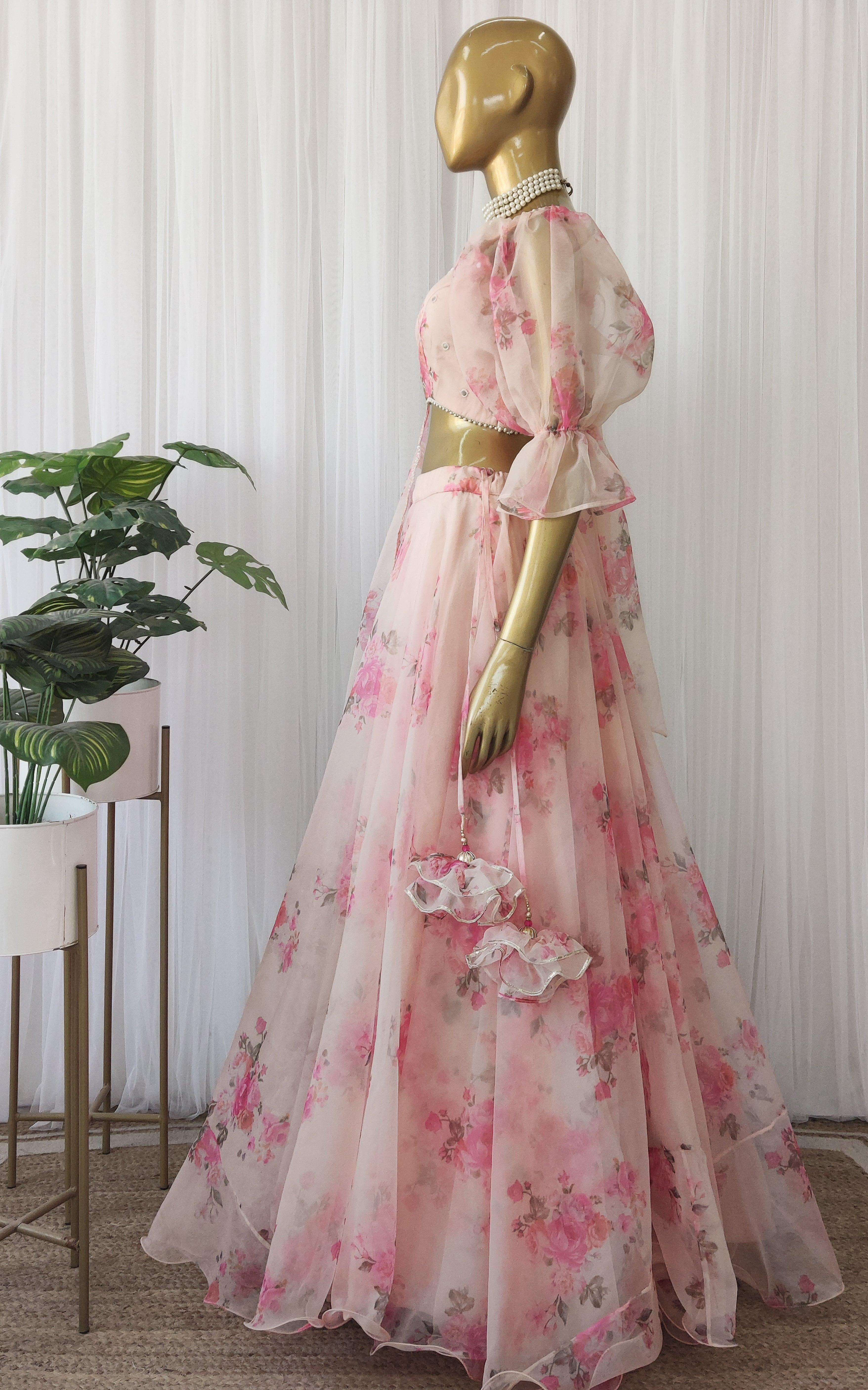 Peony Pink Floral Organza Lehenga