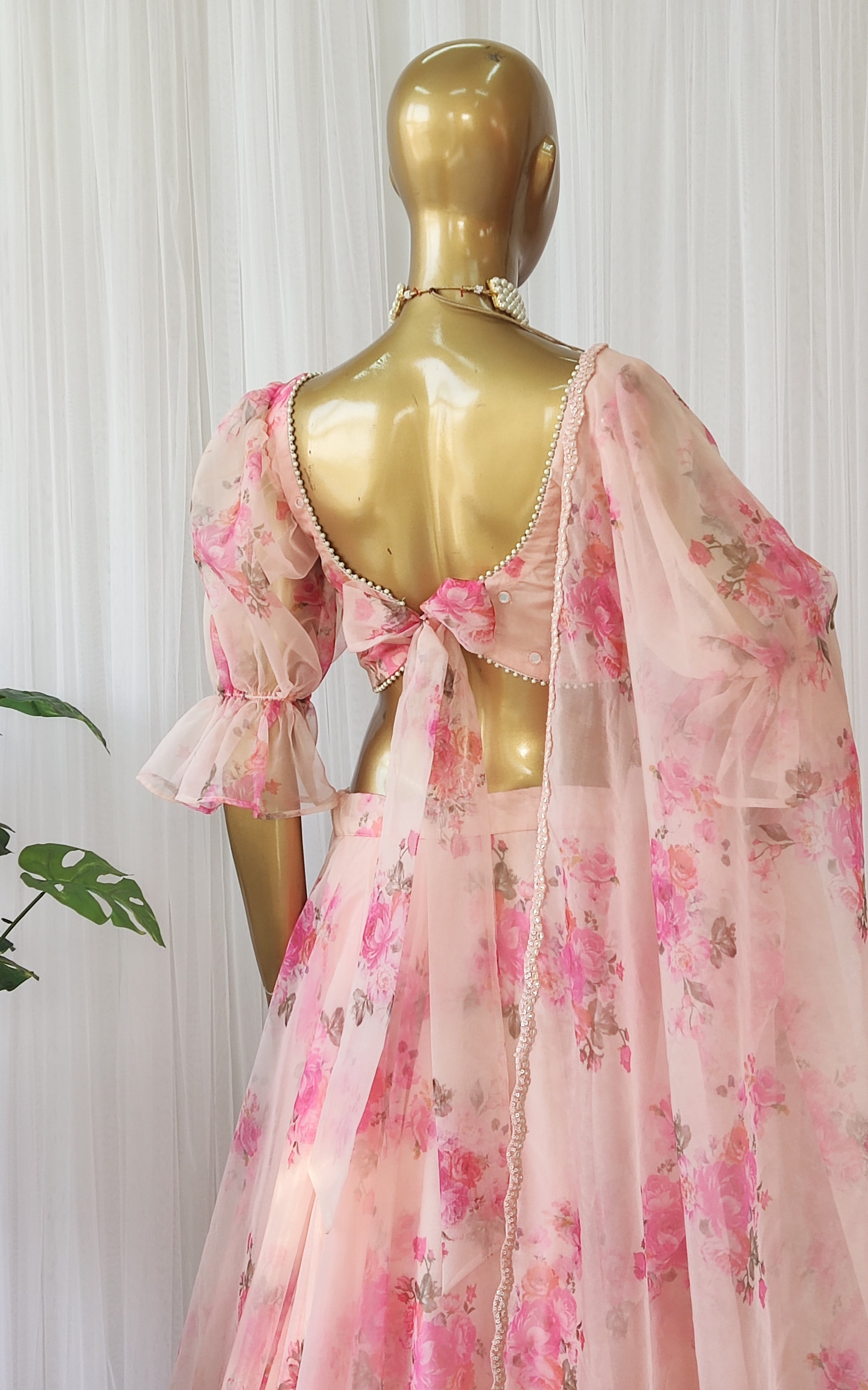 Peony Pink Floral Organza Lehenga