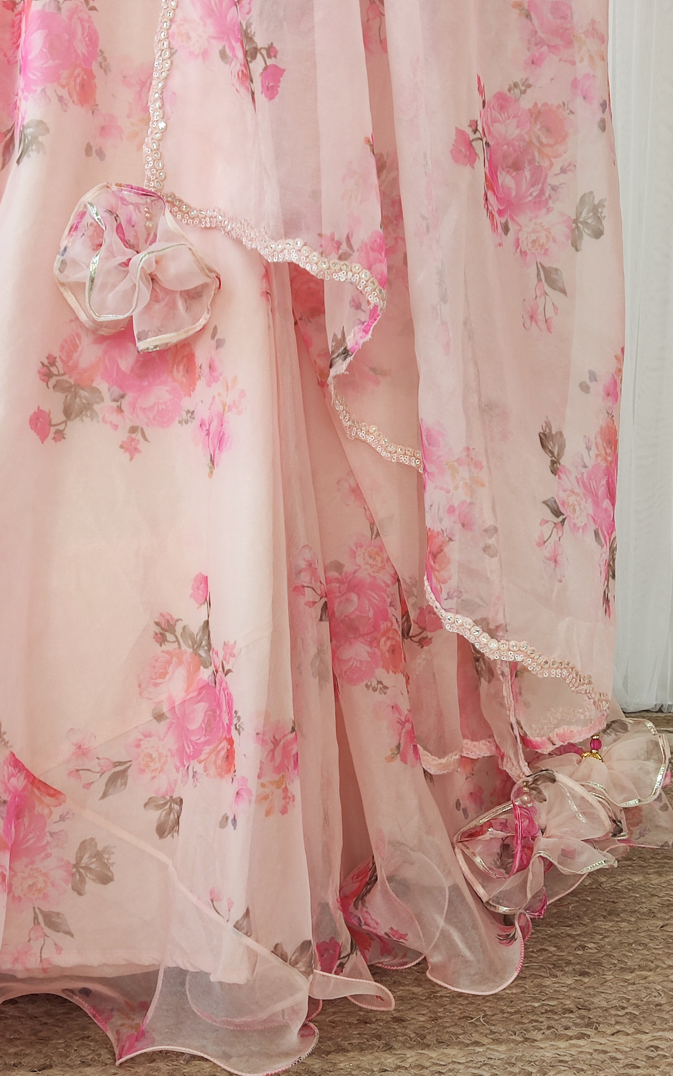 Peony Pink Floral Organza Lehenga