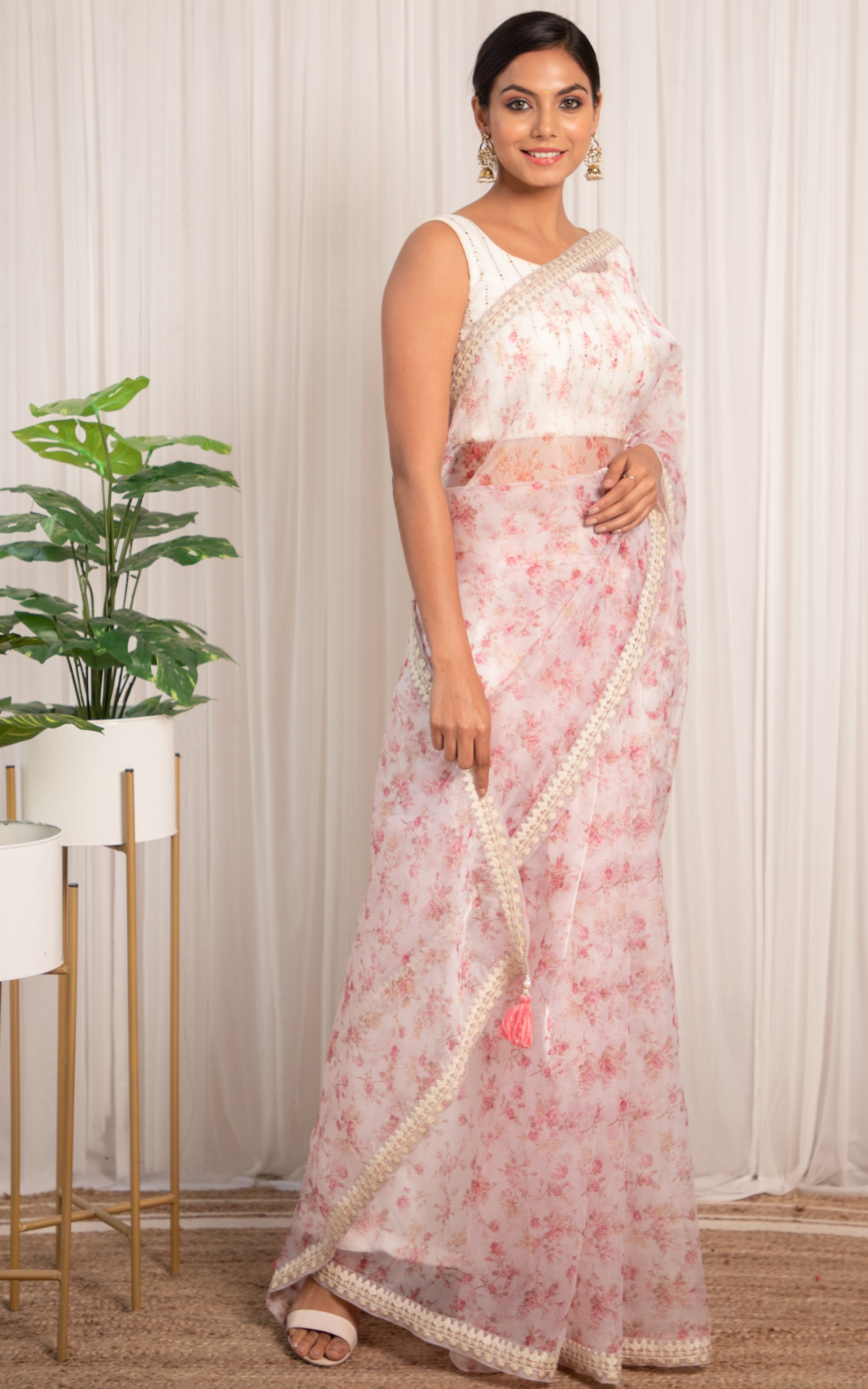Niti Taylor White Floral Organza Saree