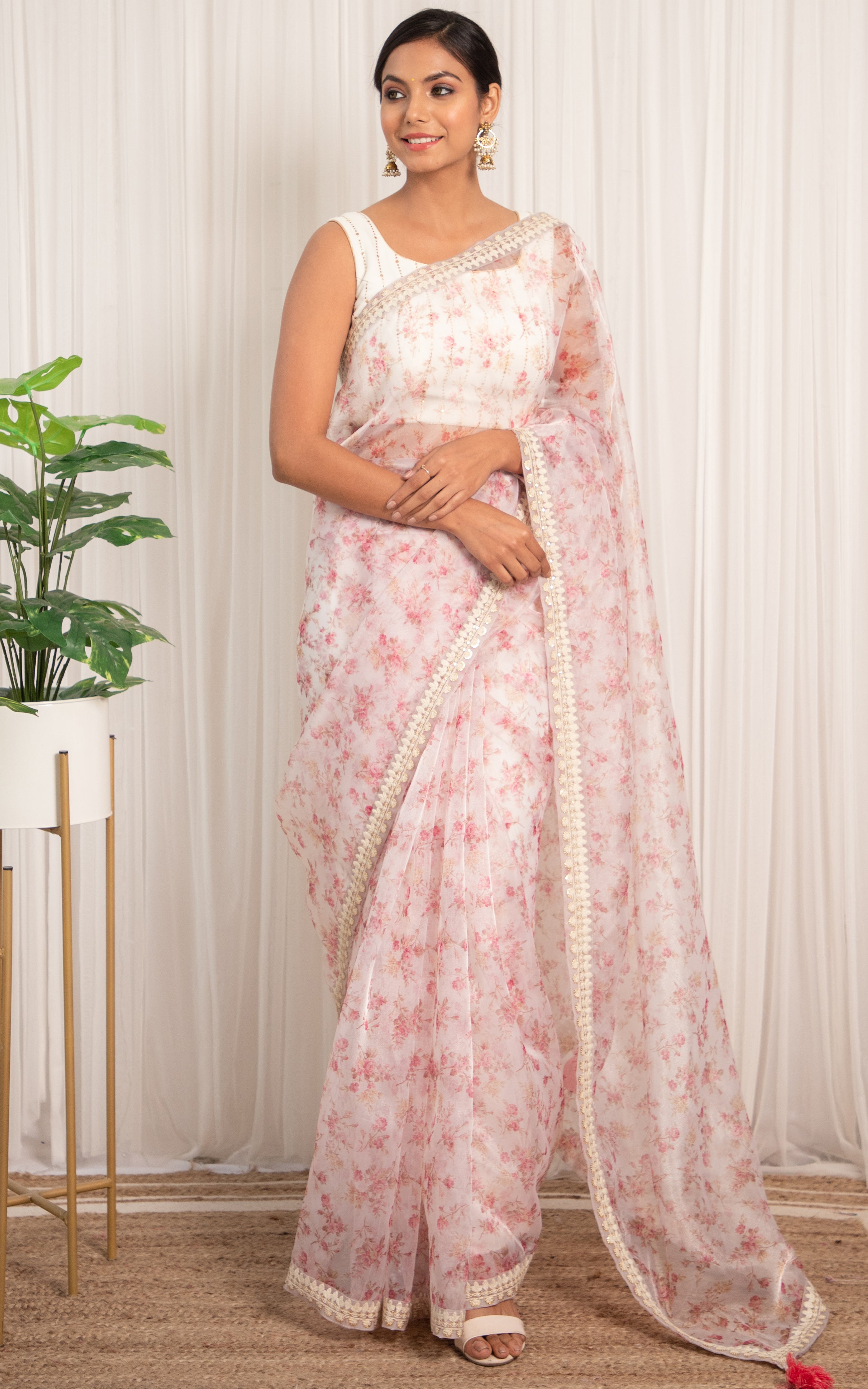 Niti Taylor White Floral Organza Saree