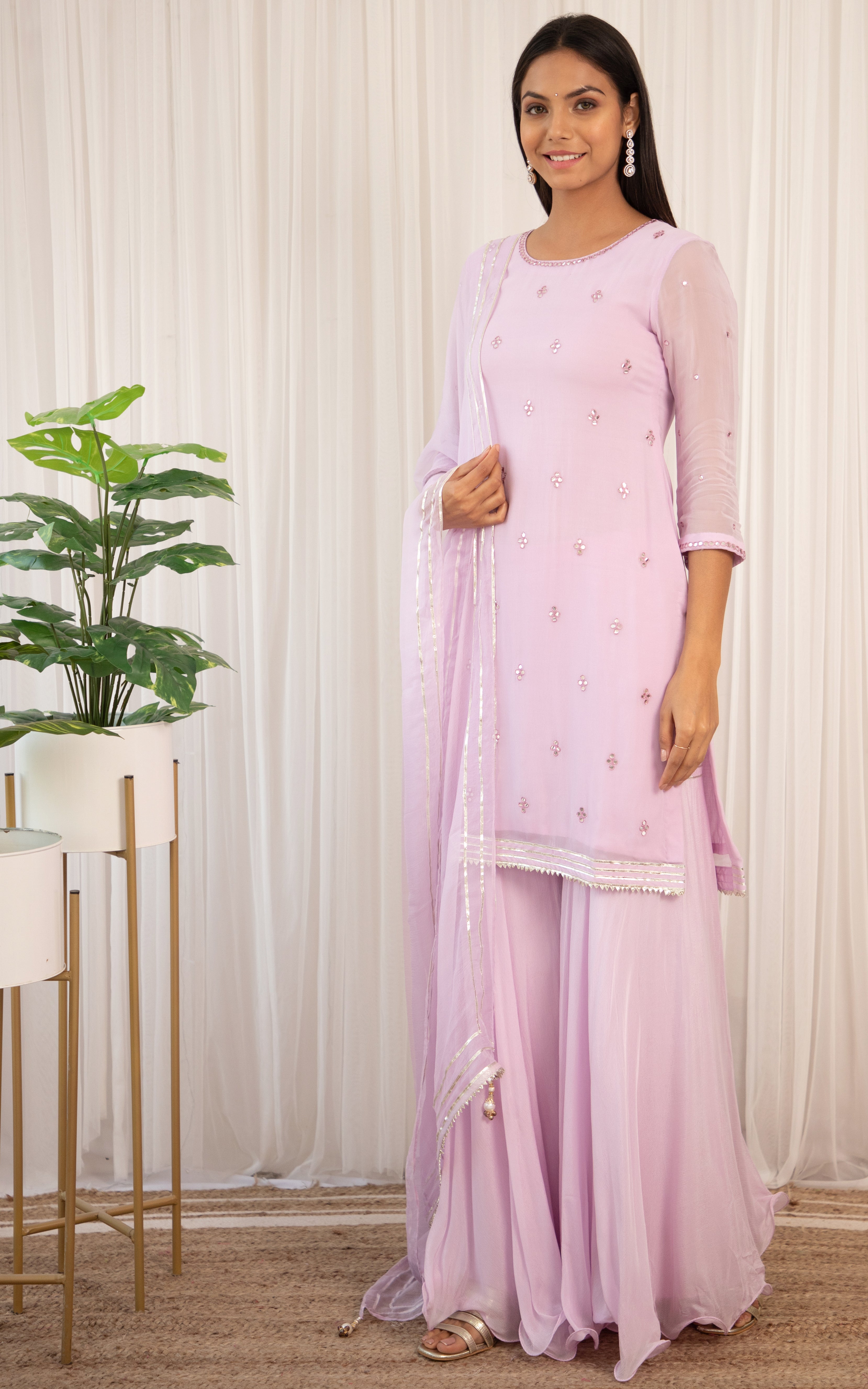 Ashnoor Kaur Lilac Mirrorwork Sharara Set