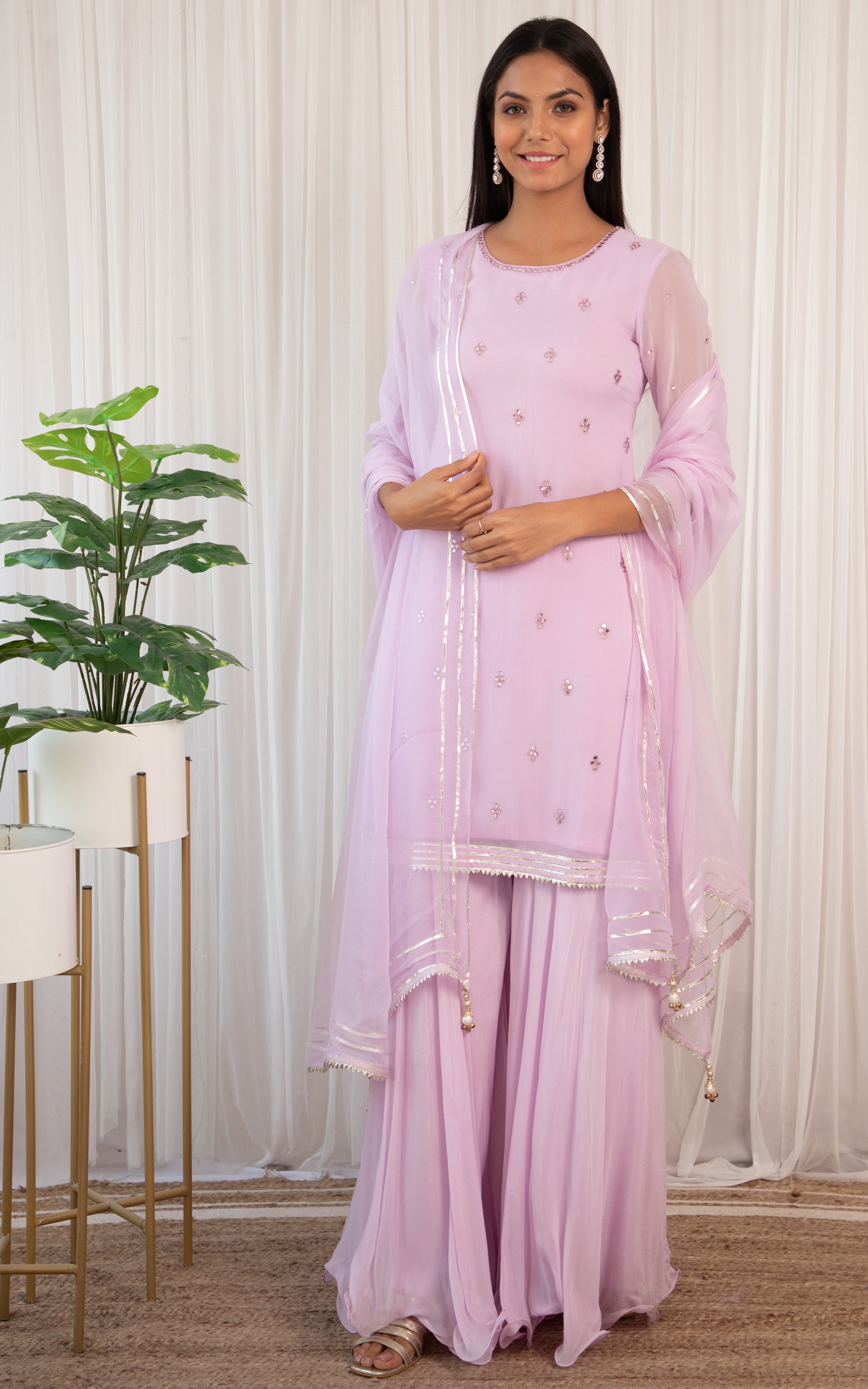 Ashnoor Kaur Lilac Mirrorwork Sharara Set