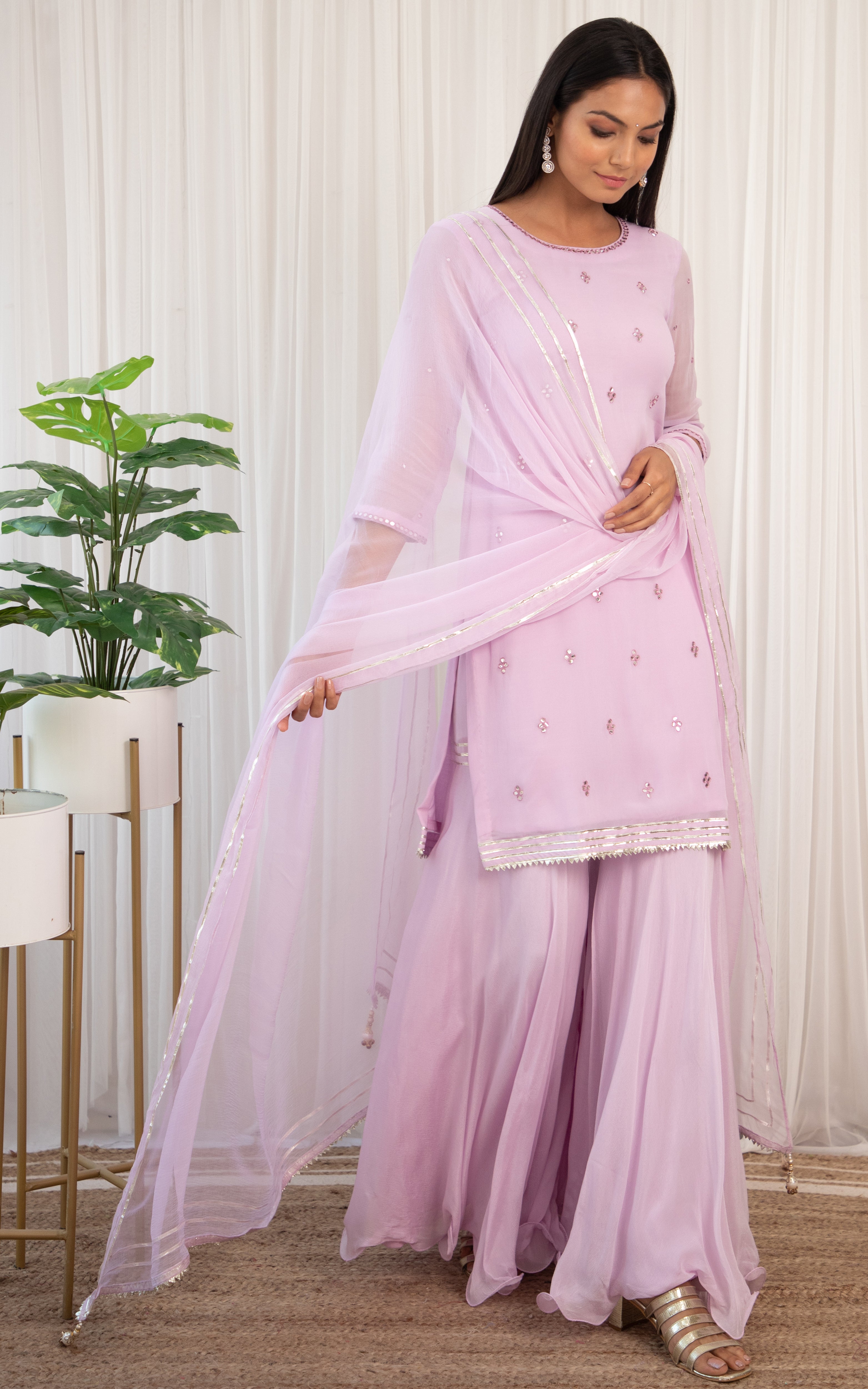 Ashnoor Kaur Lilac Mirrorwork Sharara Set