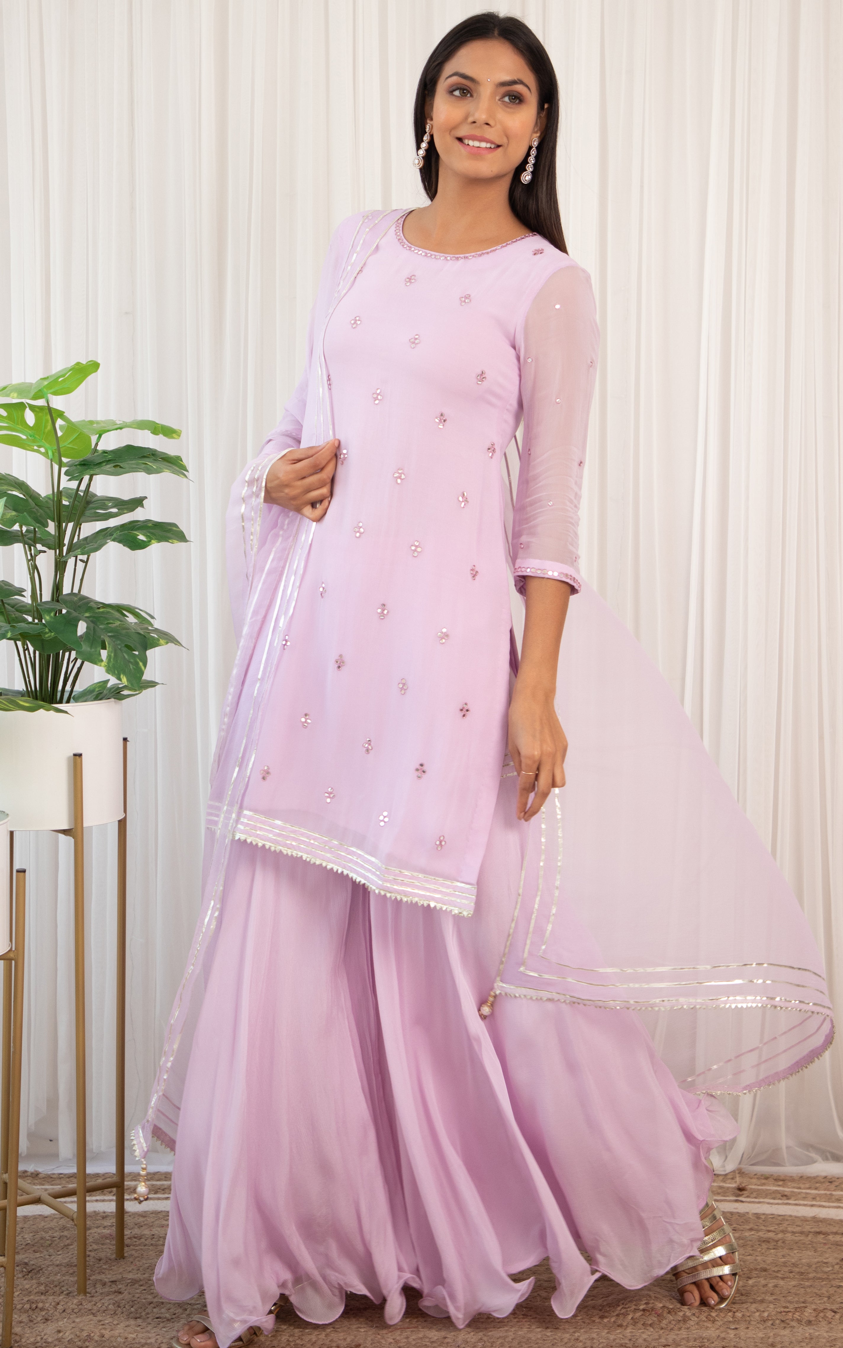 Ashnoor Kaur Lilac Mirrorwork Sharara Set