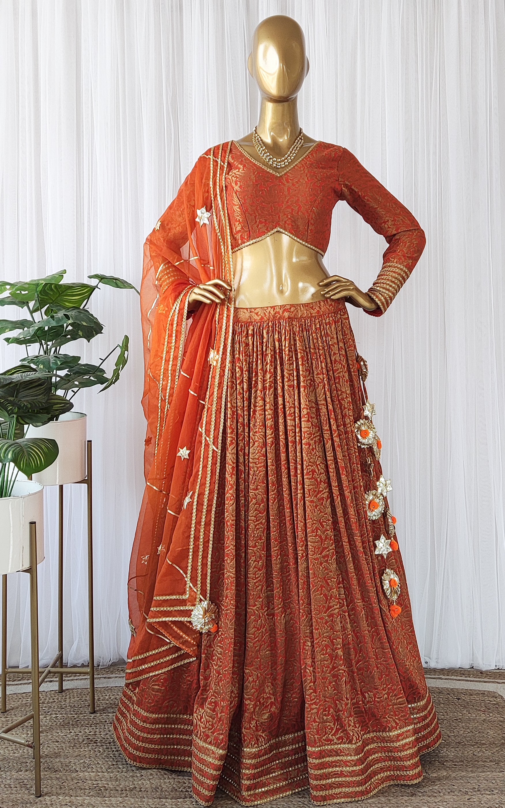 Orange Banarasi Gota-work Lehenga Set