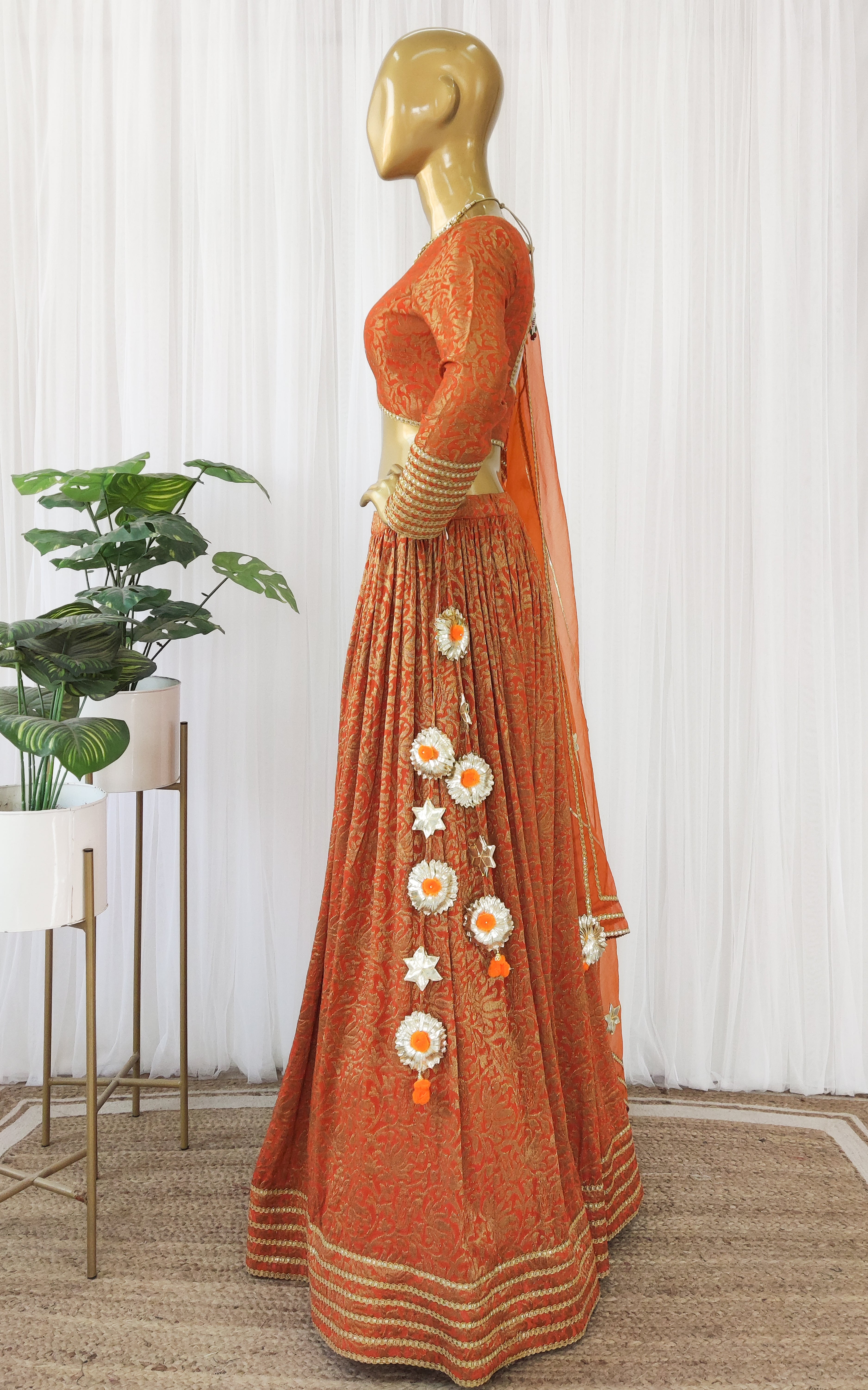 Orange Banarasi Gota-work Lehenga Set