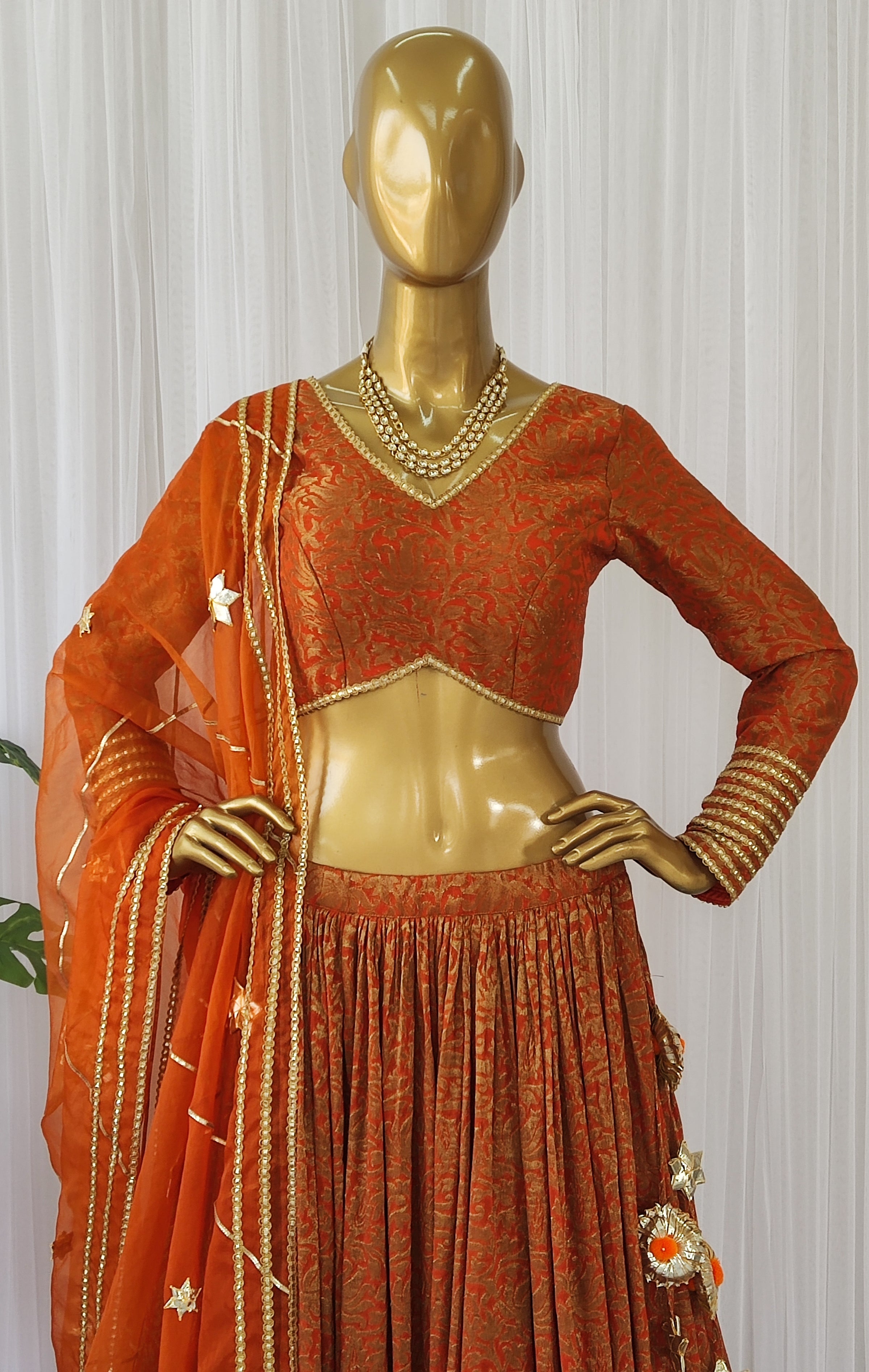 Orange Banarasi Gota-work Lehenga Set