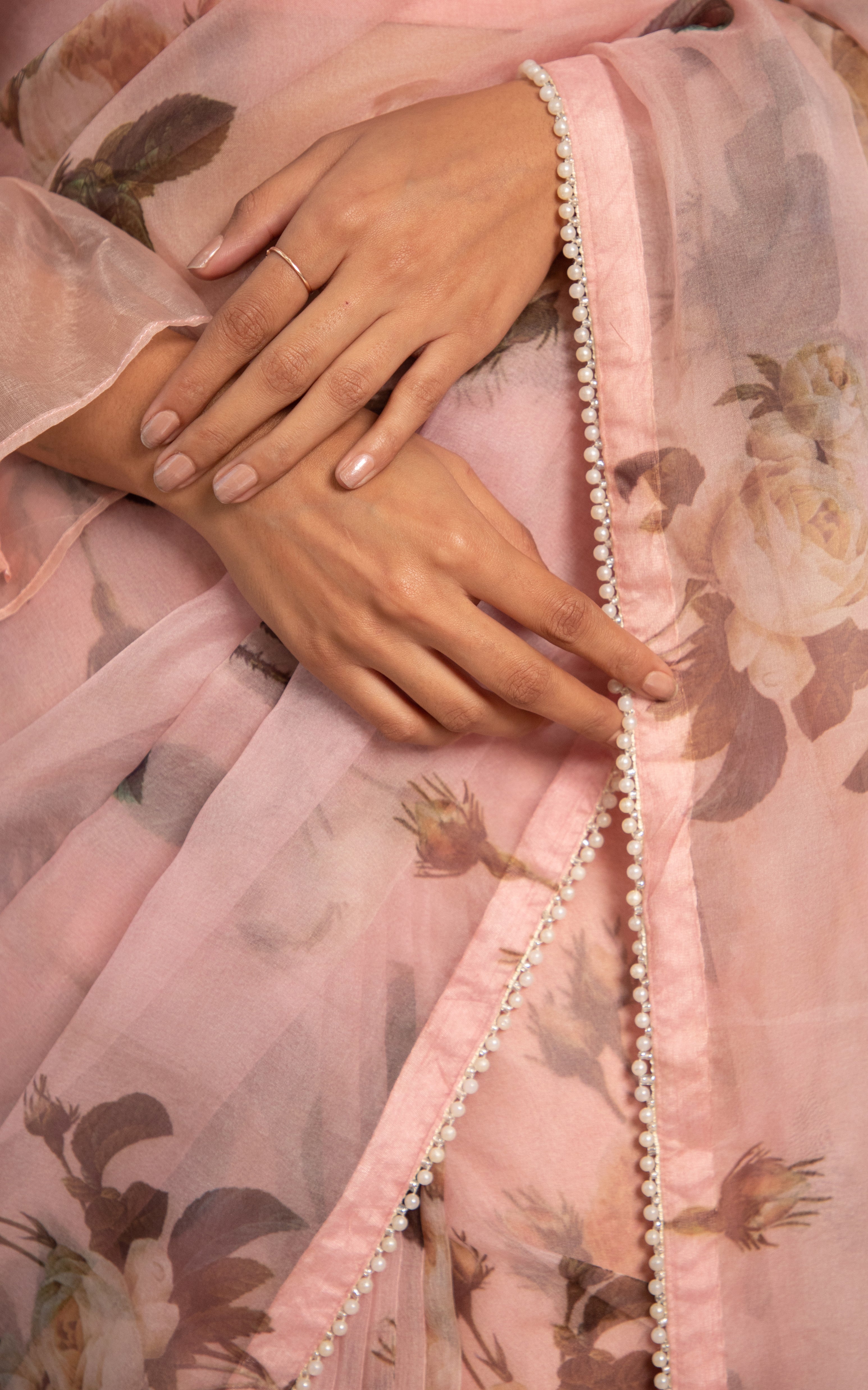 Mugdha Chaphekar Peach Floral Organza Saree